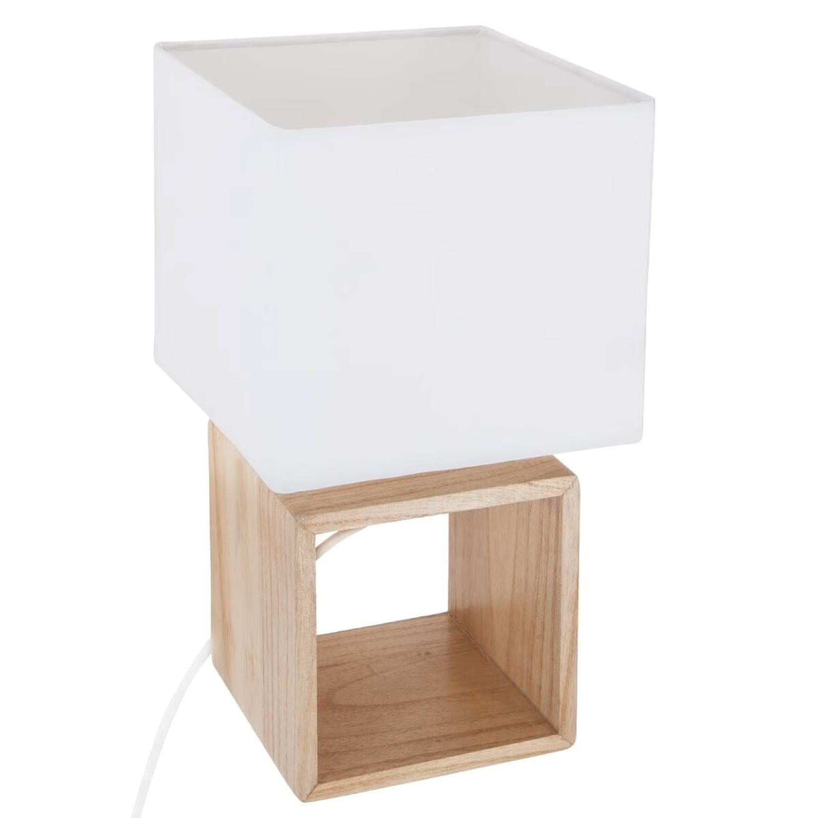 Lampada da tavolo 32h cm in paulownia e paralume in cotone bianco