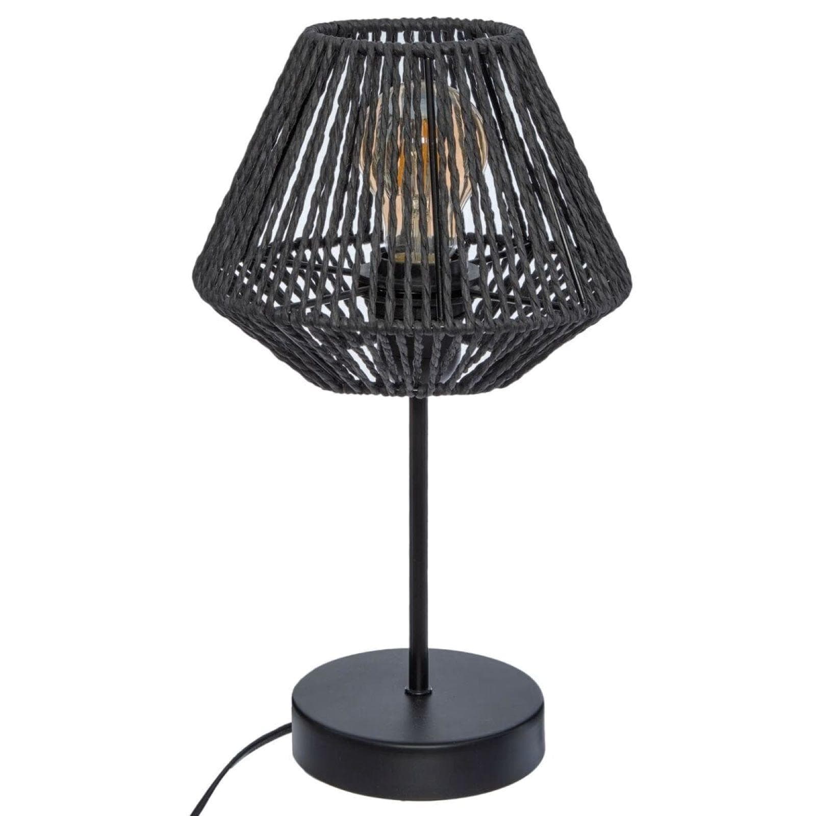 Lampada da tavolo 34h cm in metallo ed intreccio in corda nero - Margot