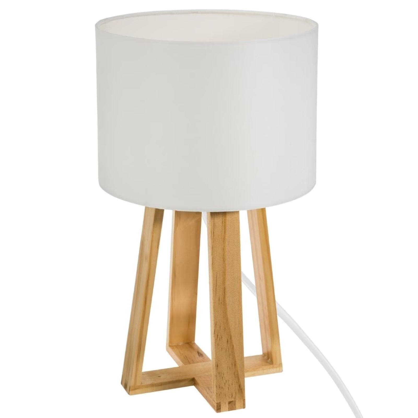 Lampada da tavolo 35h cm in pino naturale e paralume in cotone bianco - Abigail