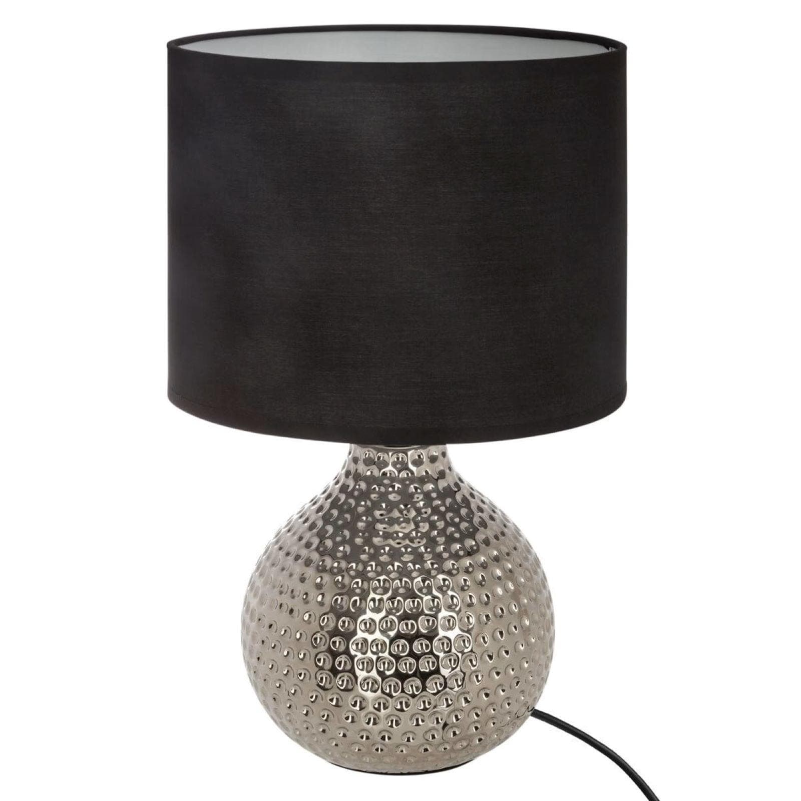 Lampada da tavolo 38h cm in ceramica argento e paralume nero