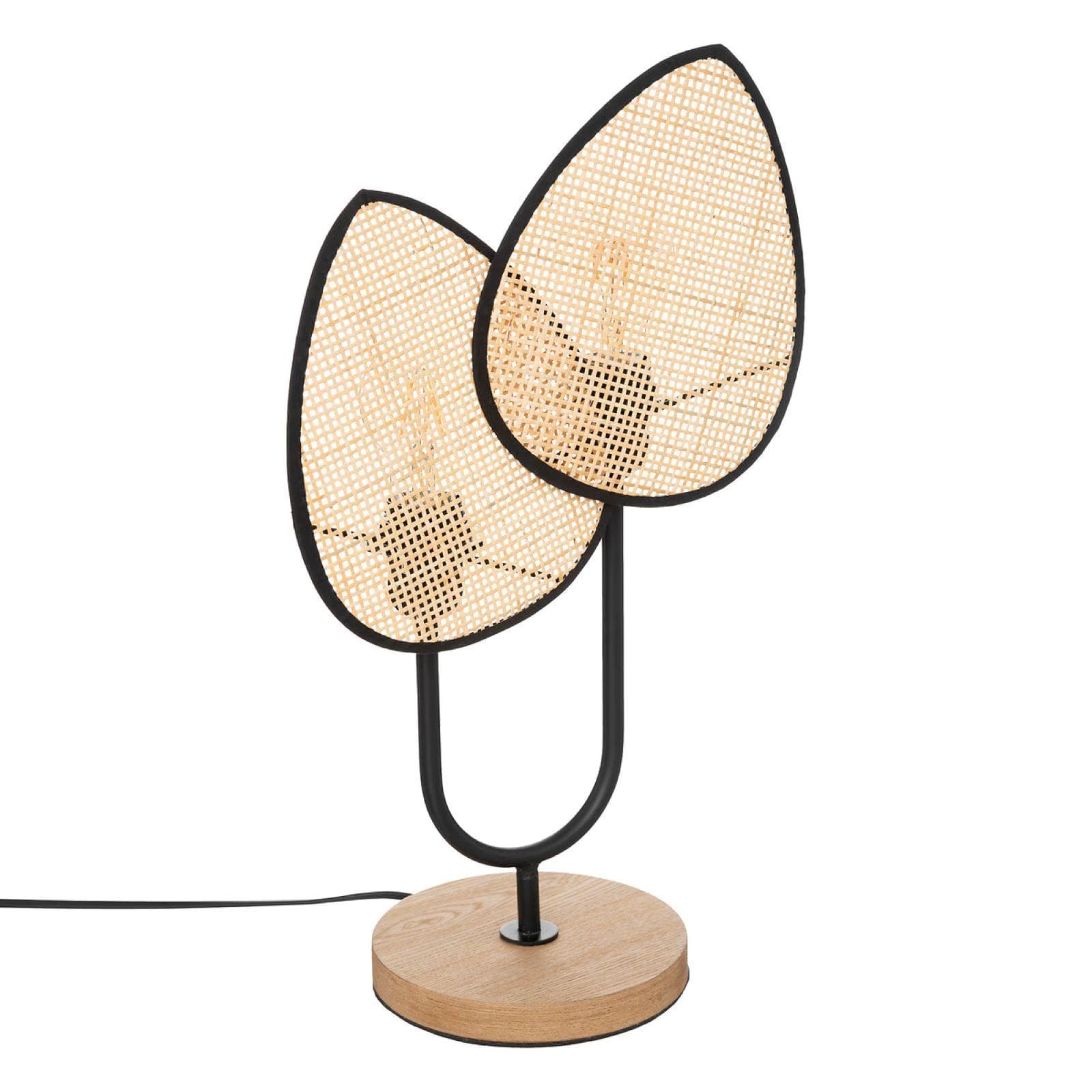 Lampada da tavolo 44h cm in metallo nero e legno naturale a forma di foglie - Feuille