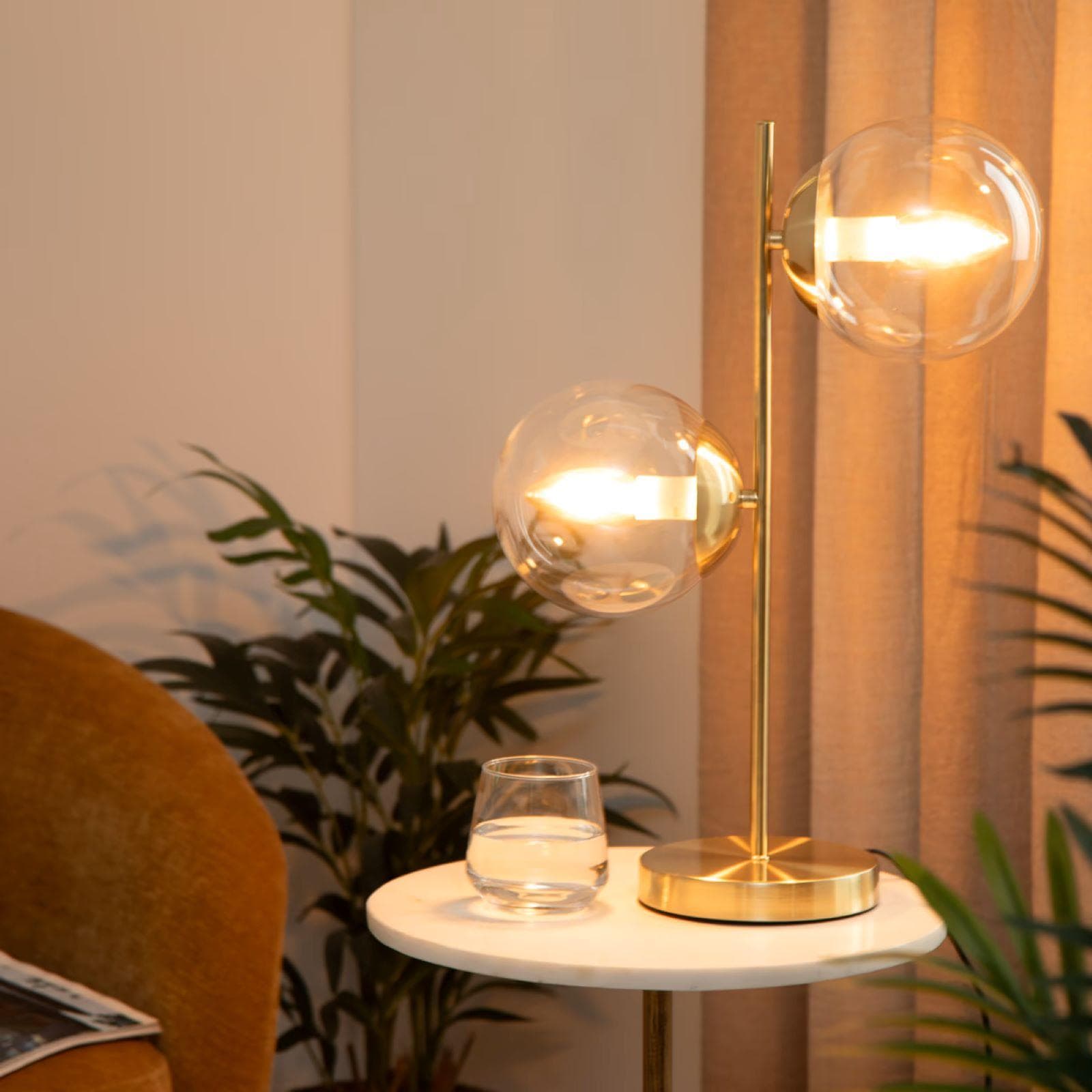 Lampada da tavolo 50h cm in metallo oro e sfere in vetro - Boule