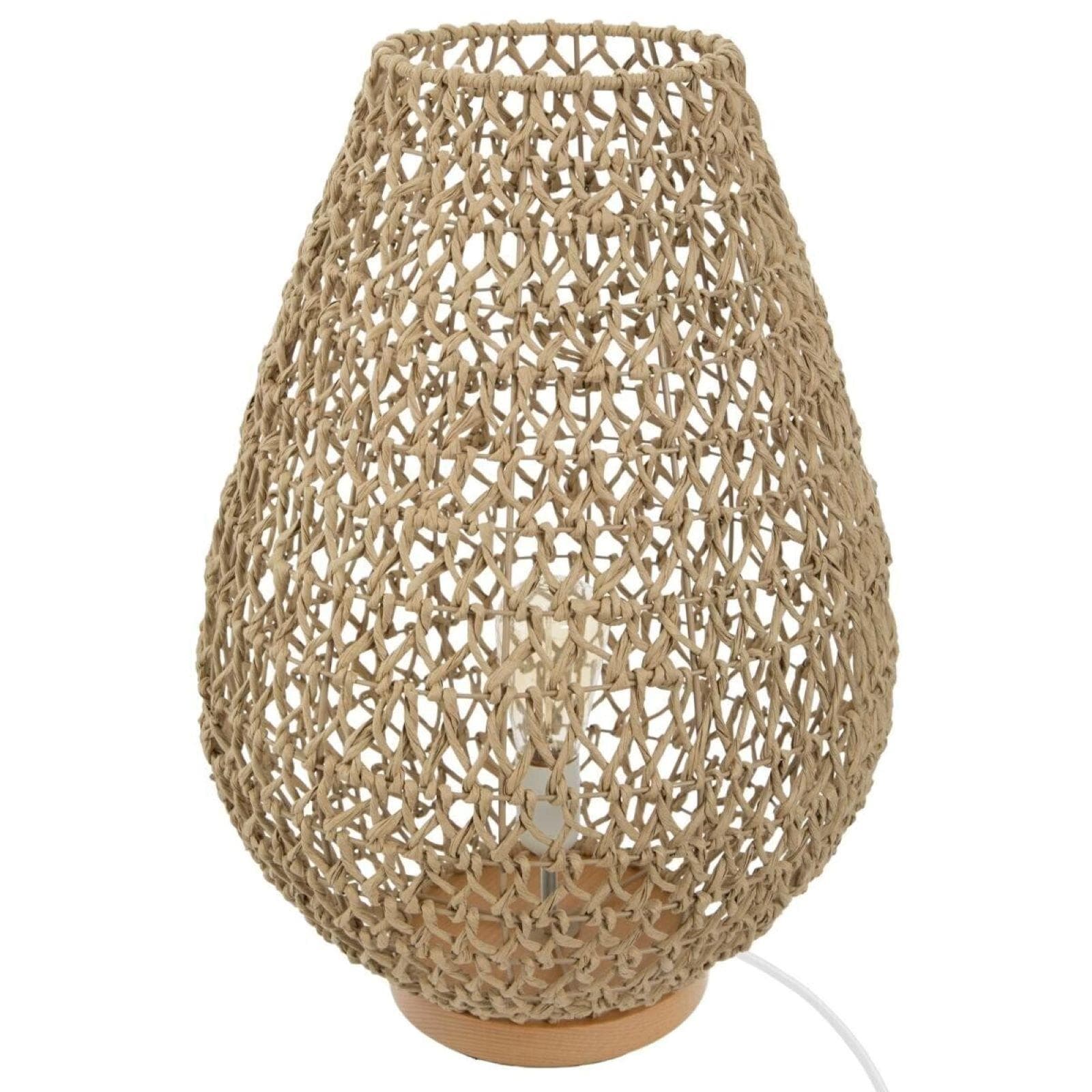 Lampada da tavolo 55h cm intrecciata in corda beige con base in legno di faggio - Enrika