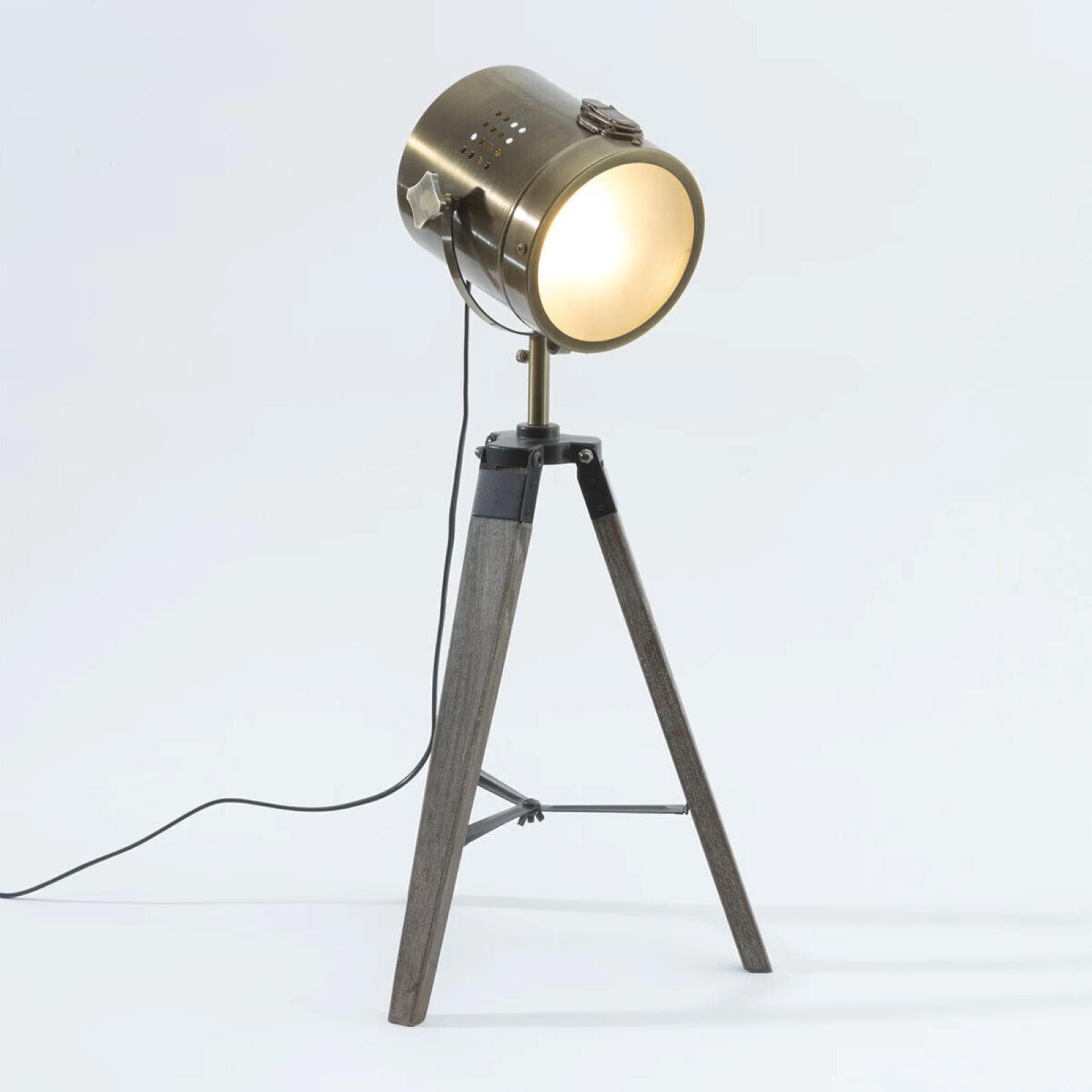 Lampada da tavolo 68h cm in legno di pino e metallo bronzo