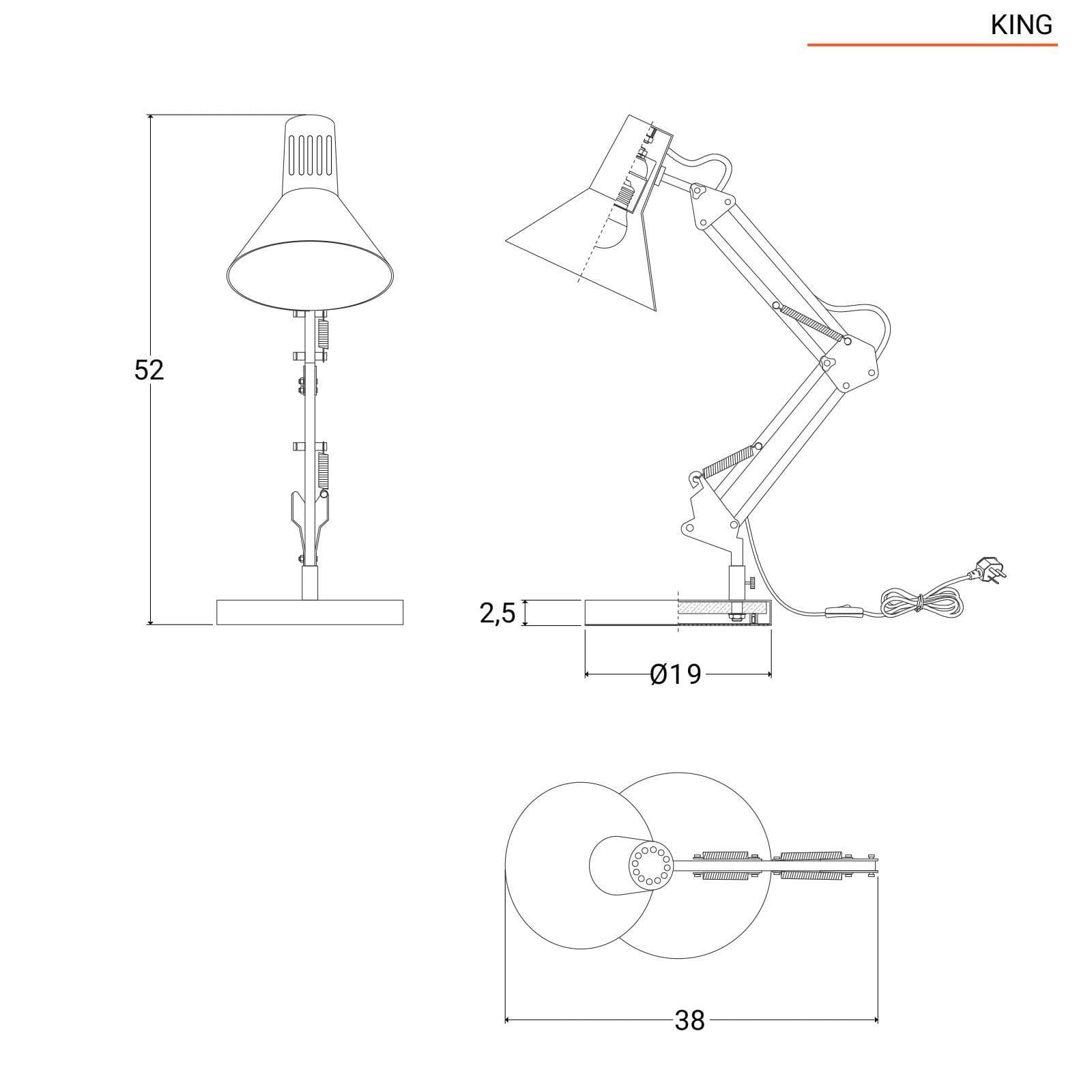Lampada da tavolo in metallo bianco regolabile - King