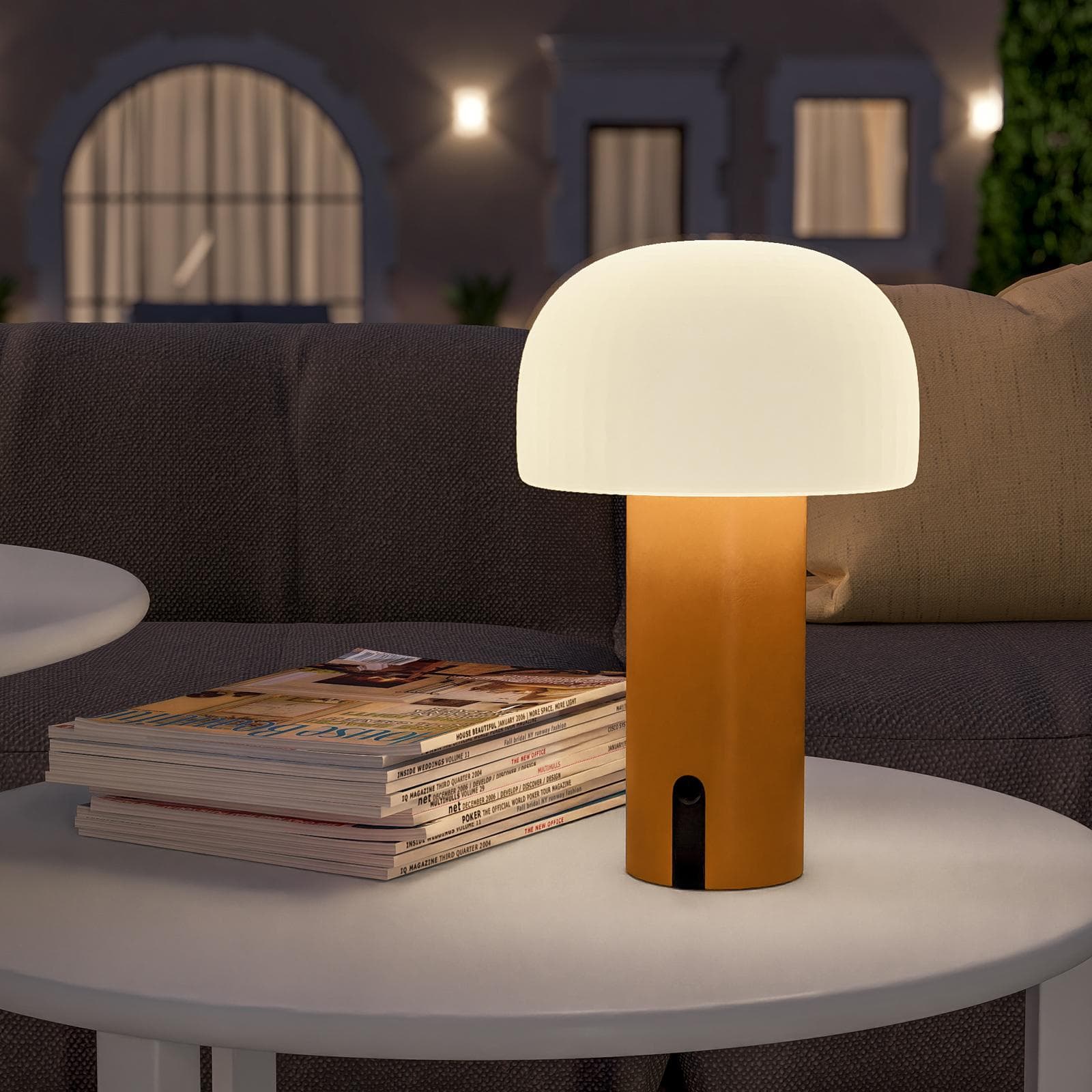 Lampada da tavolo LED paralume rotondo 15 cm in alluminio arancione - Bramble