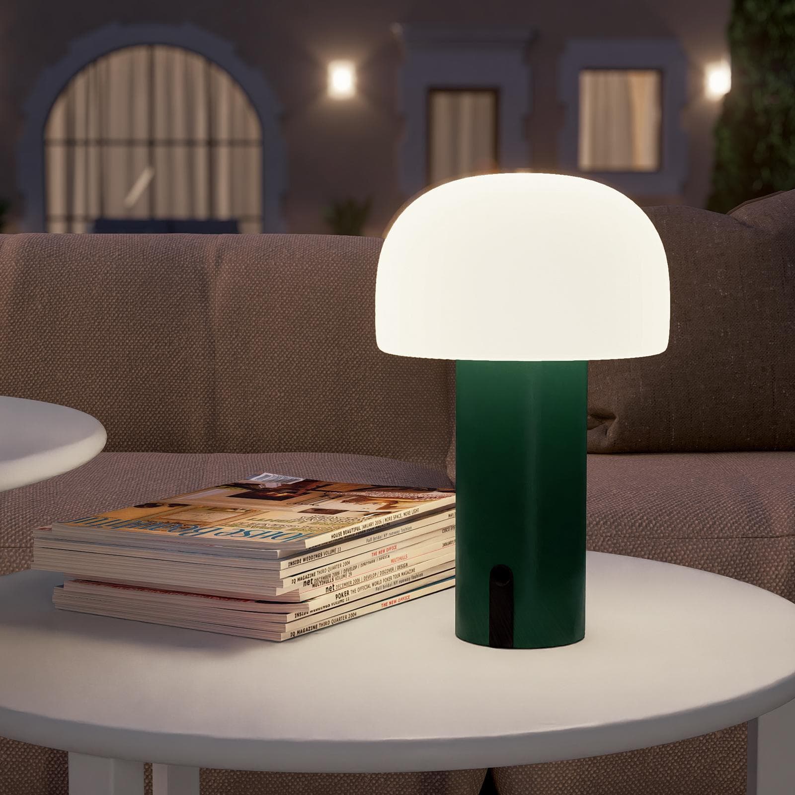 Lampada da tavolo LED paralume rotondo 15 cm in alluminio verde scuro - Bramble
