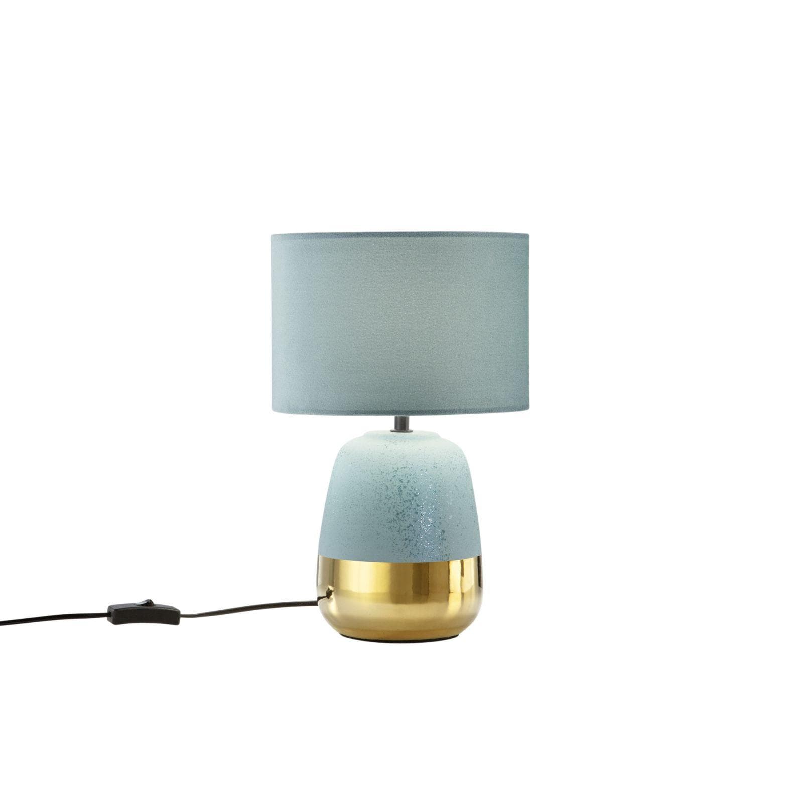Lampada da tavolo rotonda 22 cm base oro e paralume verde pavone effetto velluto