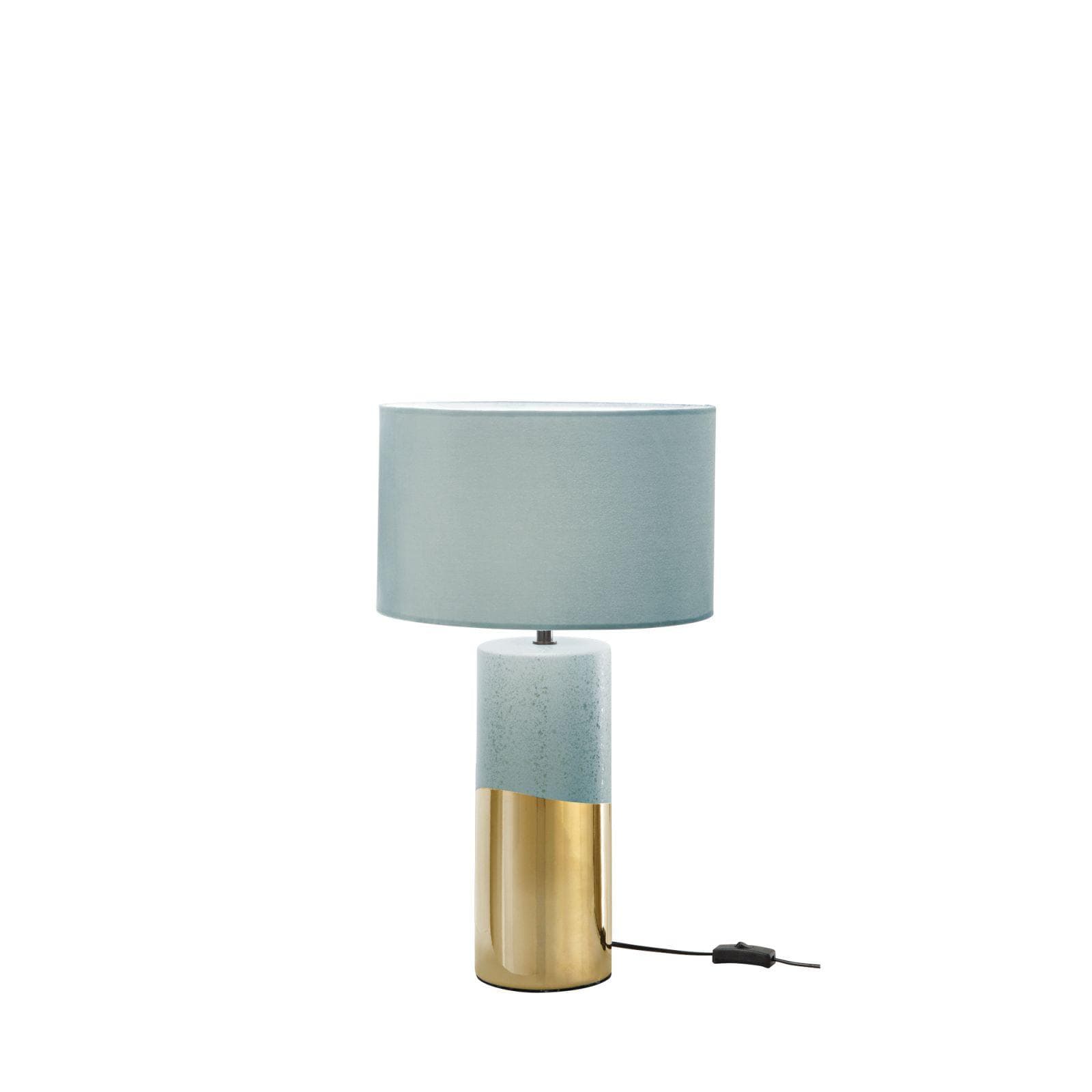 Lampada da tavolo rotonda 33 cm con base oro e paralume verde effetto velluto