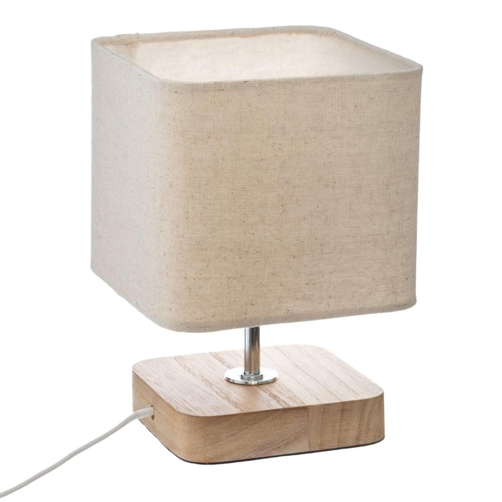 Lampada d'appoggio 21 h cm in legno di pino con paralume effetto lino