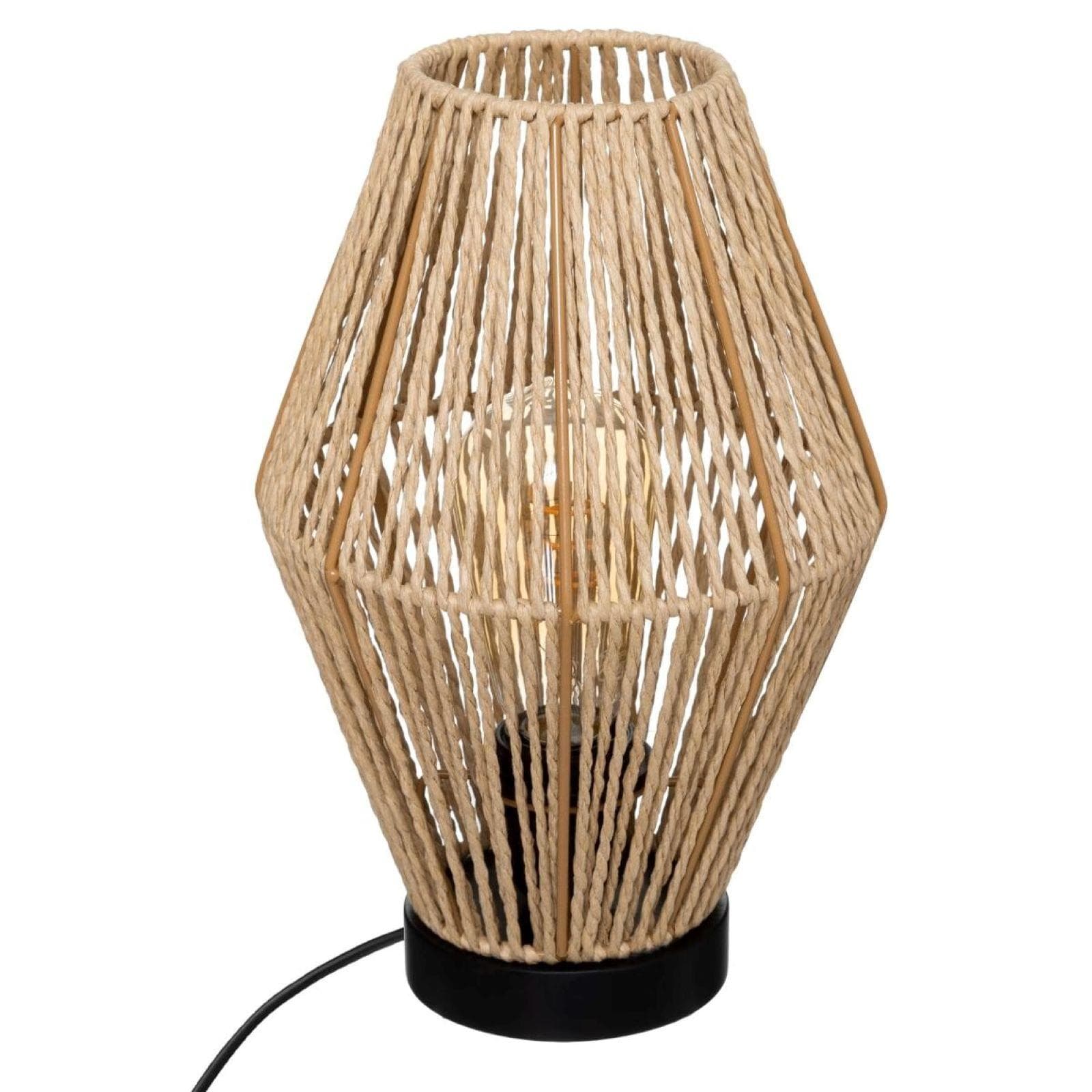 Lampada d'appoggio 32 h cm in legno ed intreccio in corda