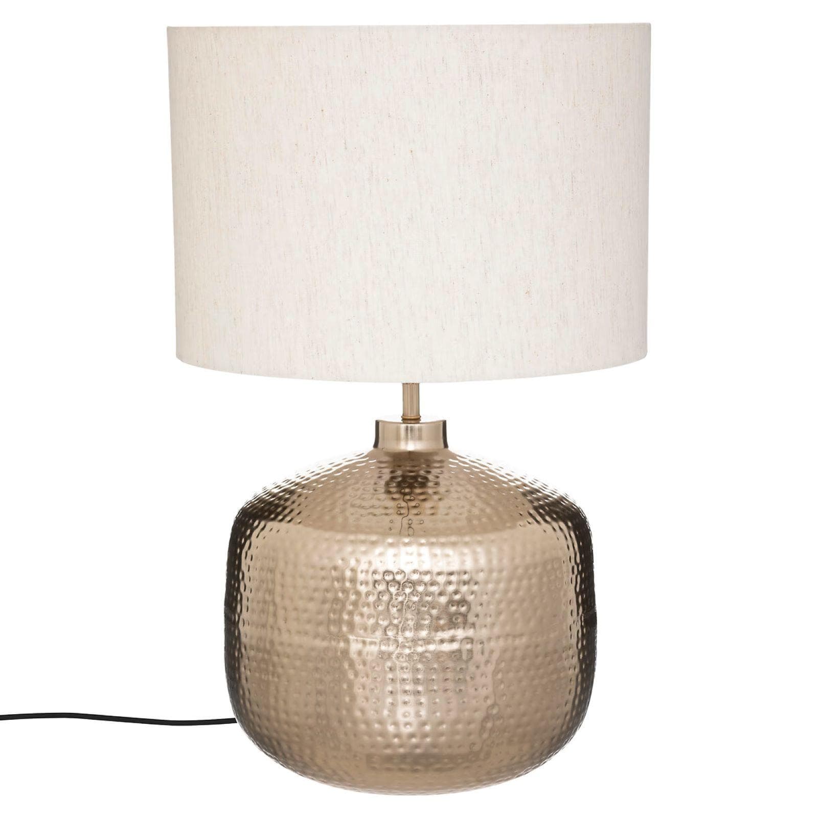 Lampada d'appoggio 52 h cm in metallo champagne e paralume in cotone bianco