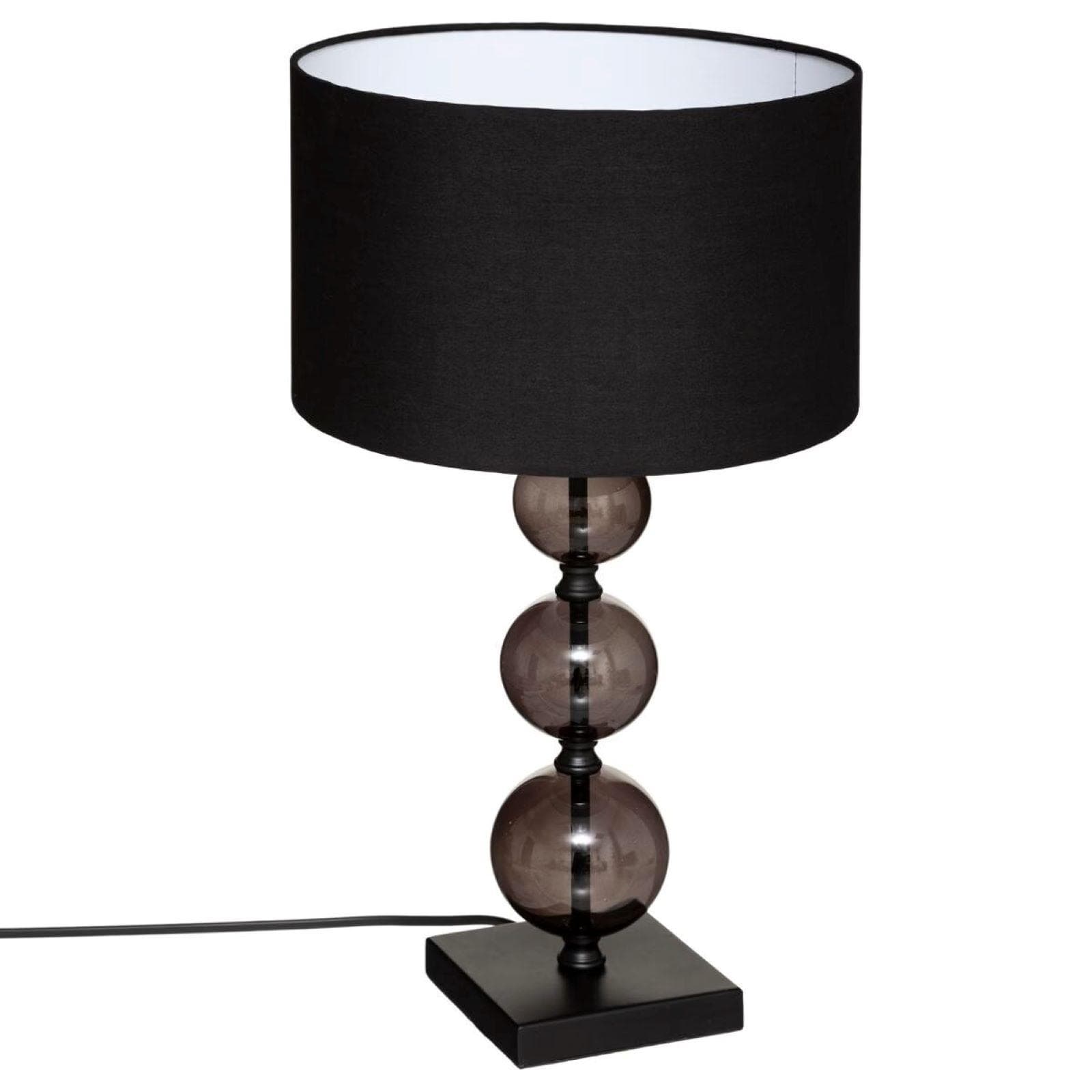 Lampada d'appoggio 52 h cm in metallo e vetro nero con paralume in cotone
