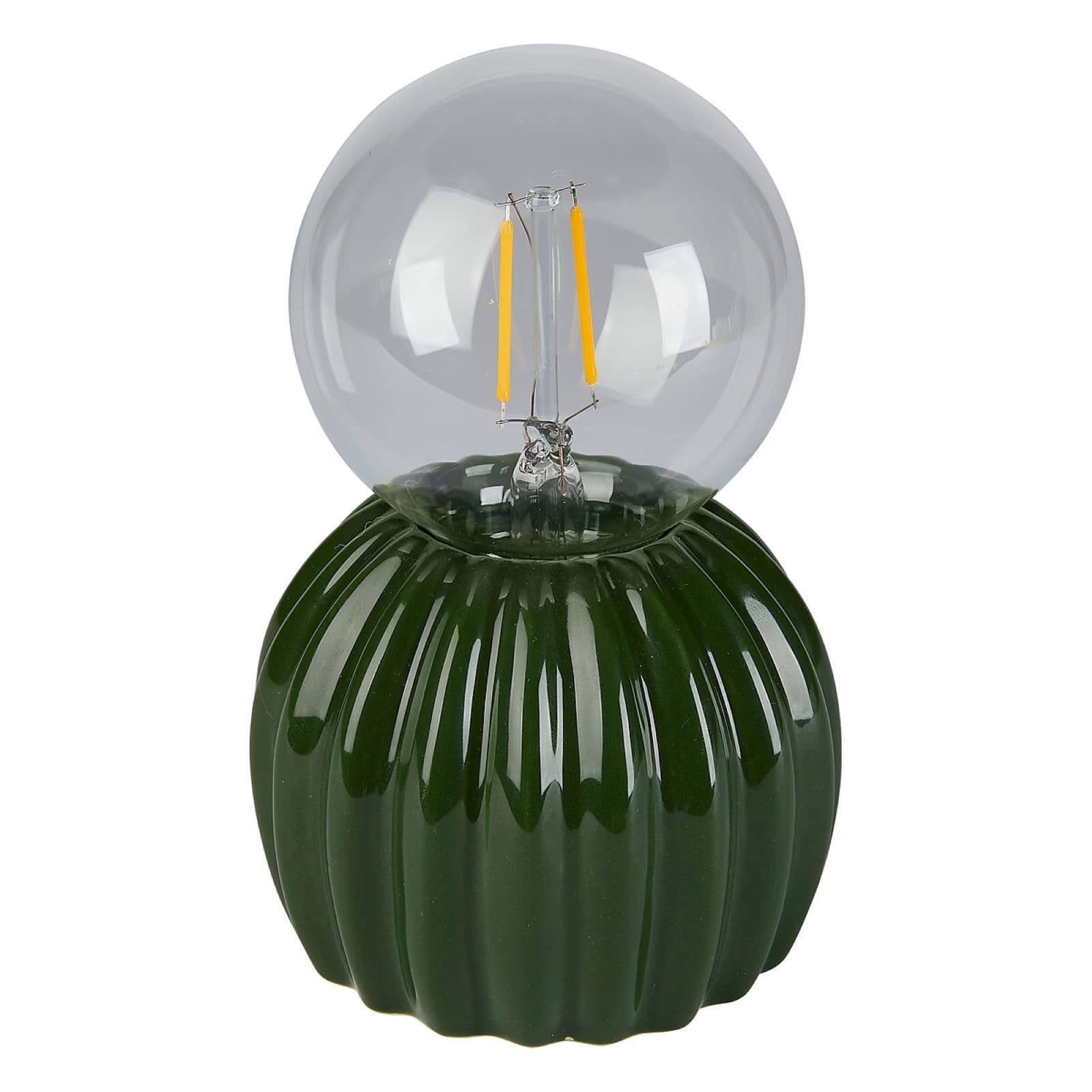 Lampada LED da tavolo 17h cm in ceramica verde a forma di cactus