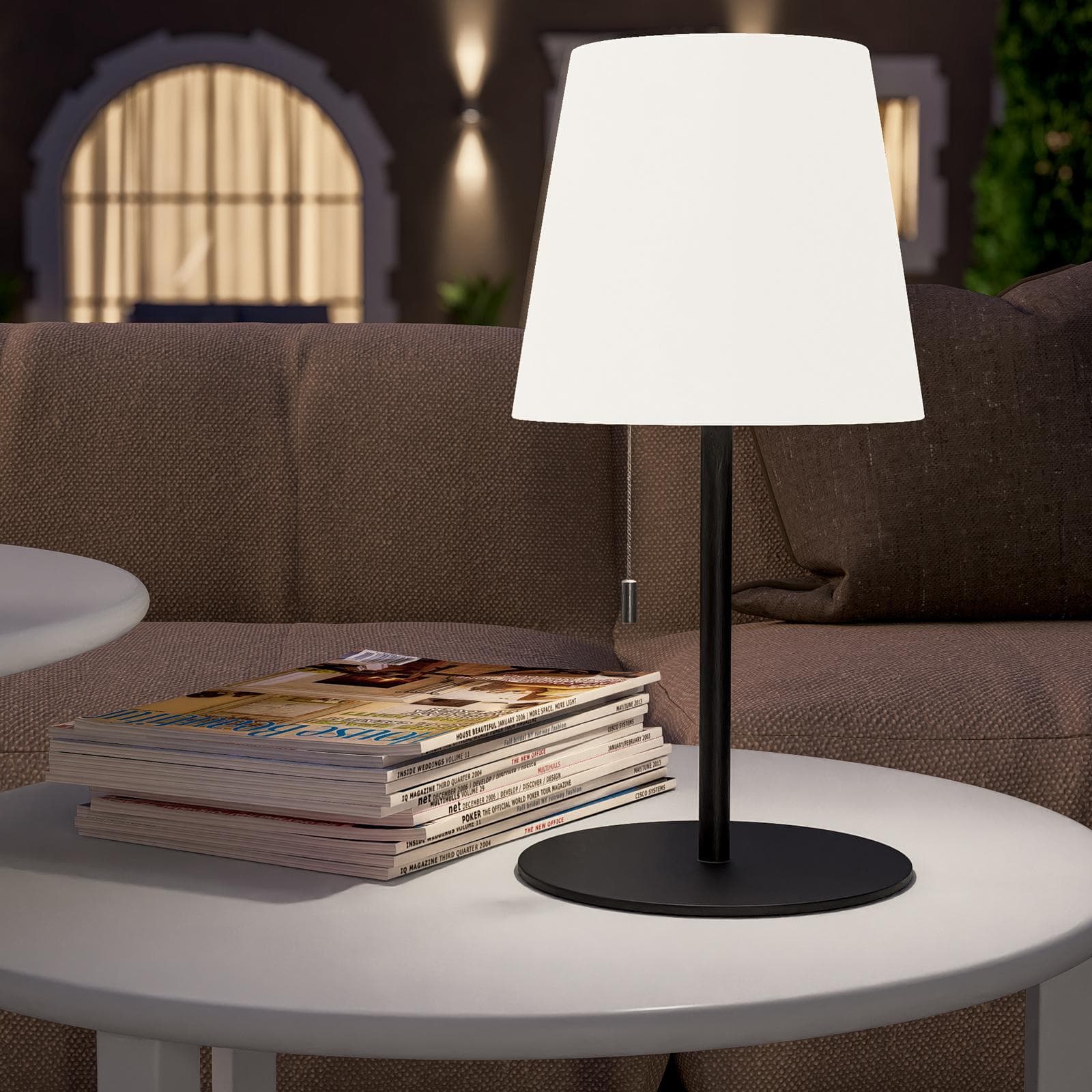 Lampada LED portatile paralume rotondo 15 cm in alluminio nero con catenella - Sazerac
