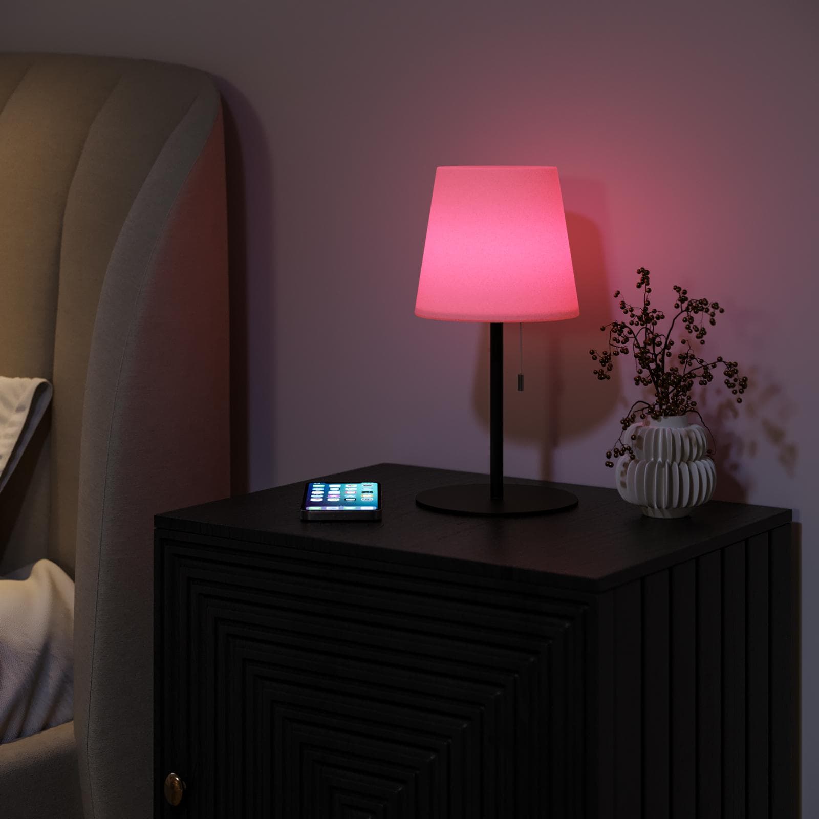 Lampada LED portatile paralume rotondo 15 cm in alluminio nero con catenella - Sazerac