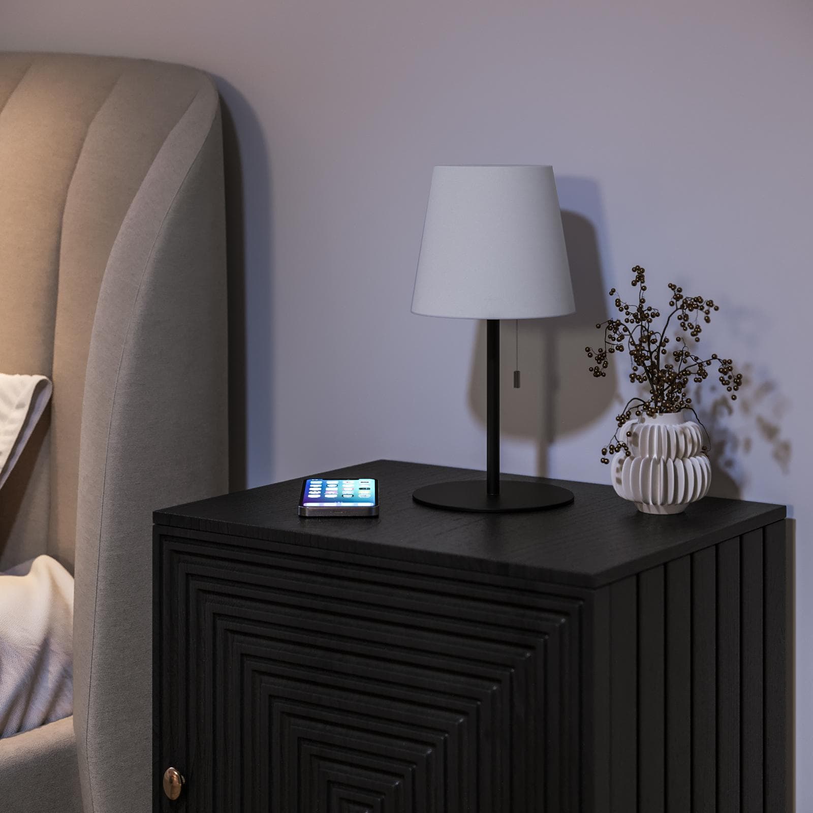 Lampada LED portatile paralume rotondo 15 cm in alluminio nero con catenella - Sazerac