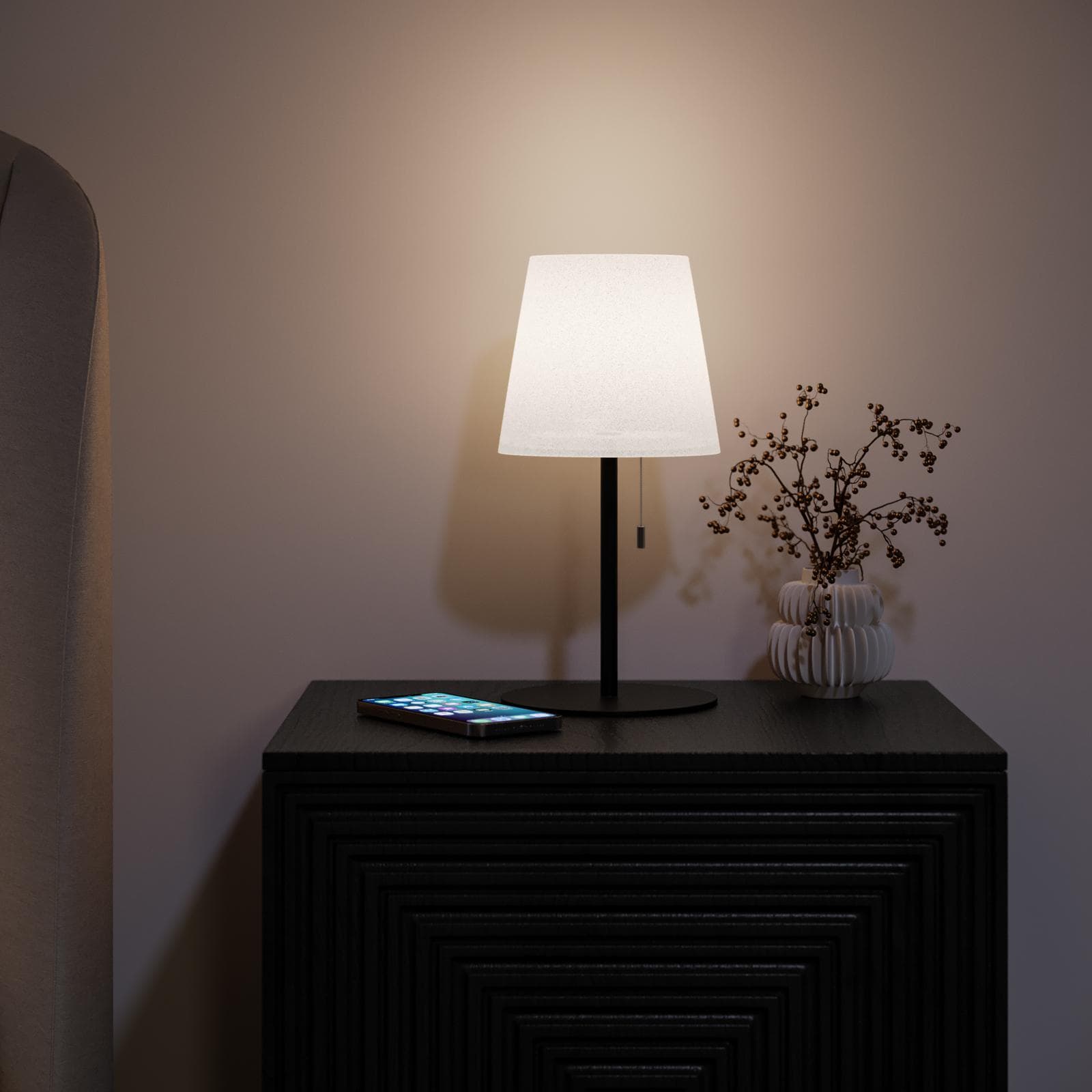 Lampada LED portatile paralume rotondo 15 cm in alluminio nero con catenella - Sazerac