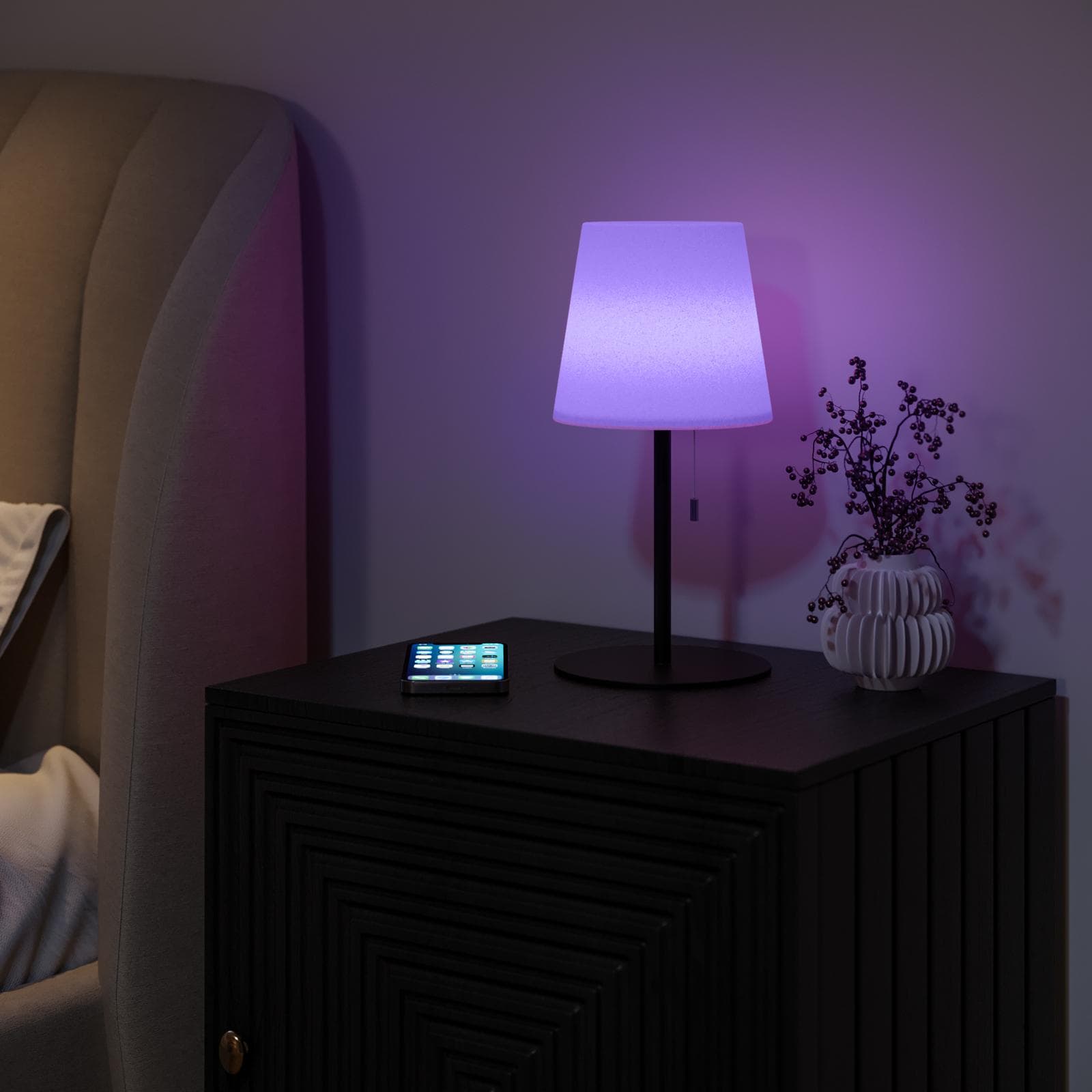 Lampada LED portatile paralume rotondo 15 cm in alluminio nero con catenella - Sazerac