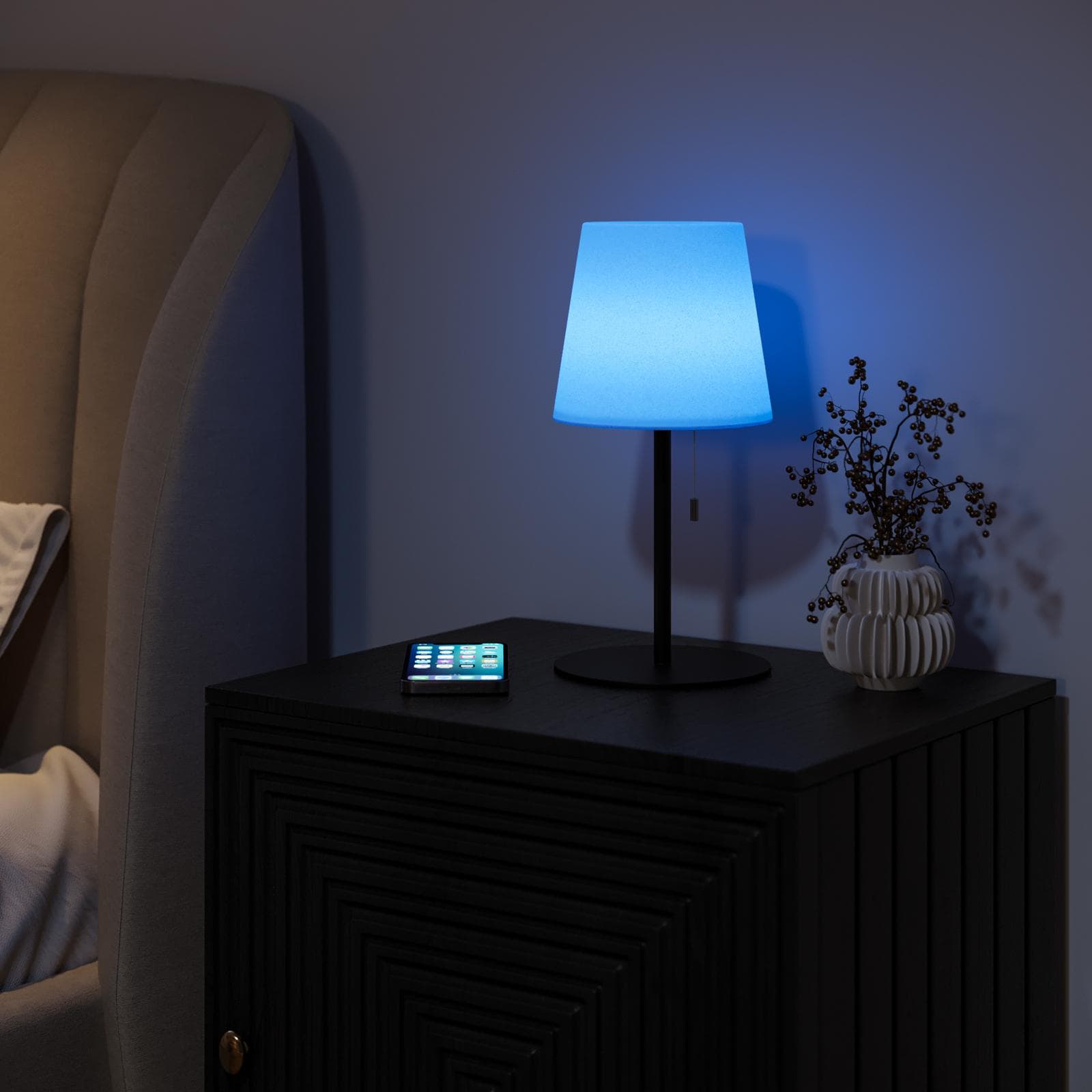 Lampada LED portatile paralume rotondo 15 cm in alluminio nero con catenella - Sazerac