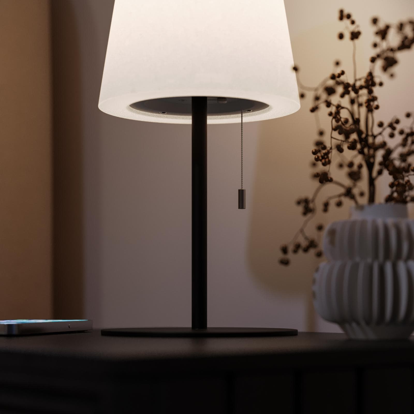 Lampada LED portatile paralume rotondo 15 cm in alluminio nero con catenella - Sazerac