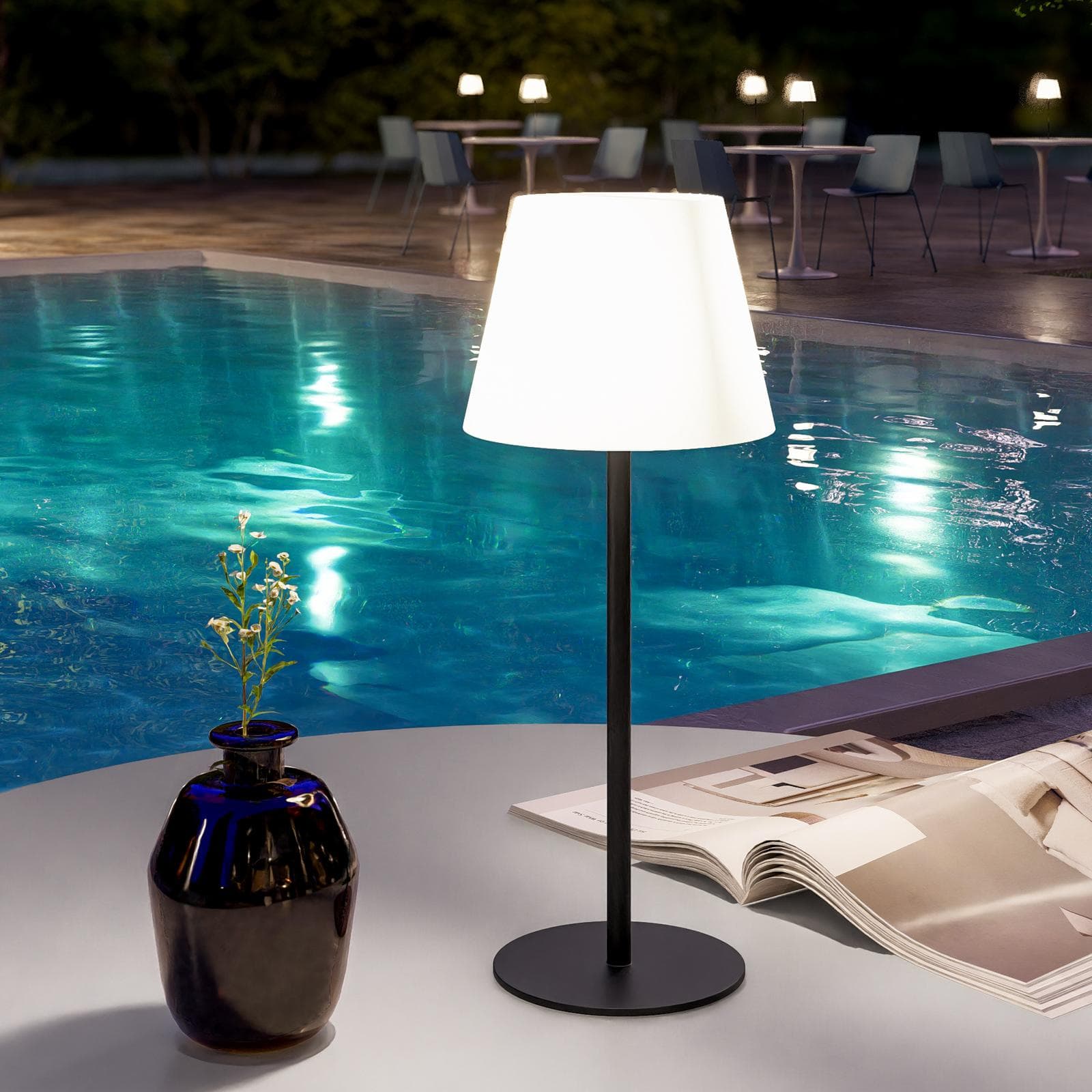 Lampada LED portatile paralume rotondo 15 cm in alluminio nero - Sazerac