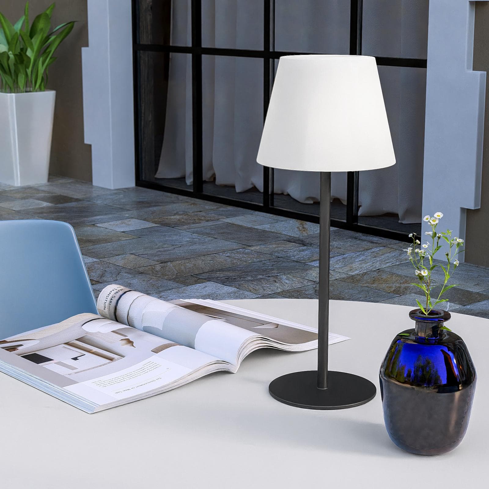 Lampada LED portatile paralume rotondo 15 cm in alluminio nero - Sazerac
