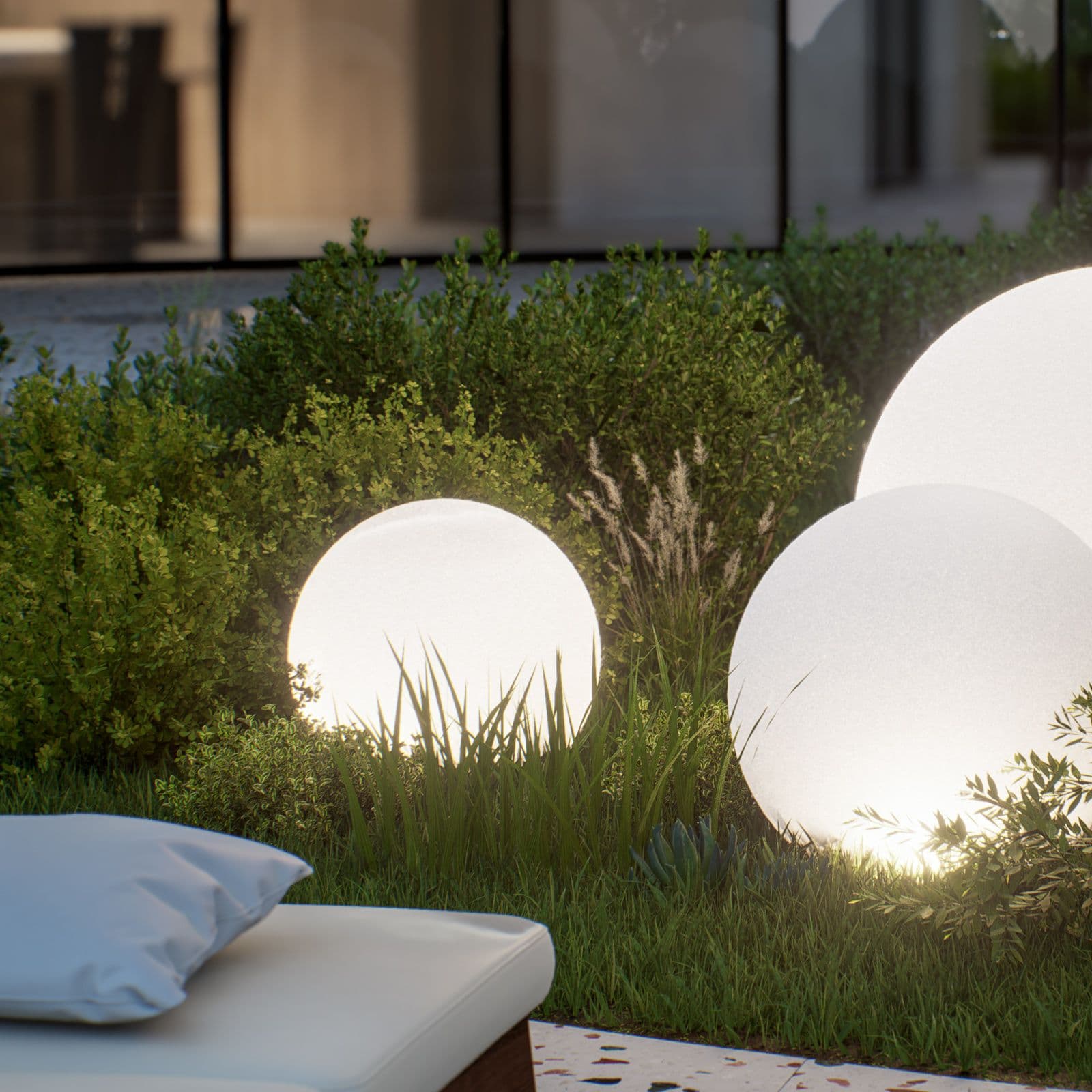 Lampada sferica 55 cm in polietilene neutro con kit luce