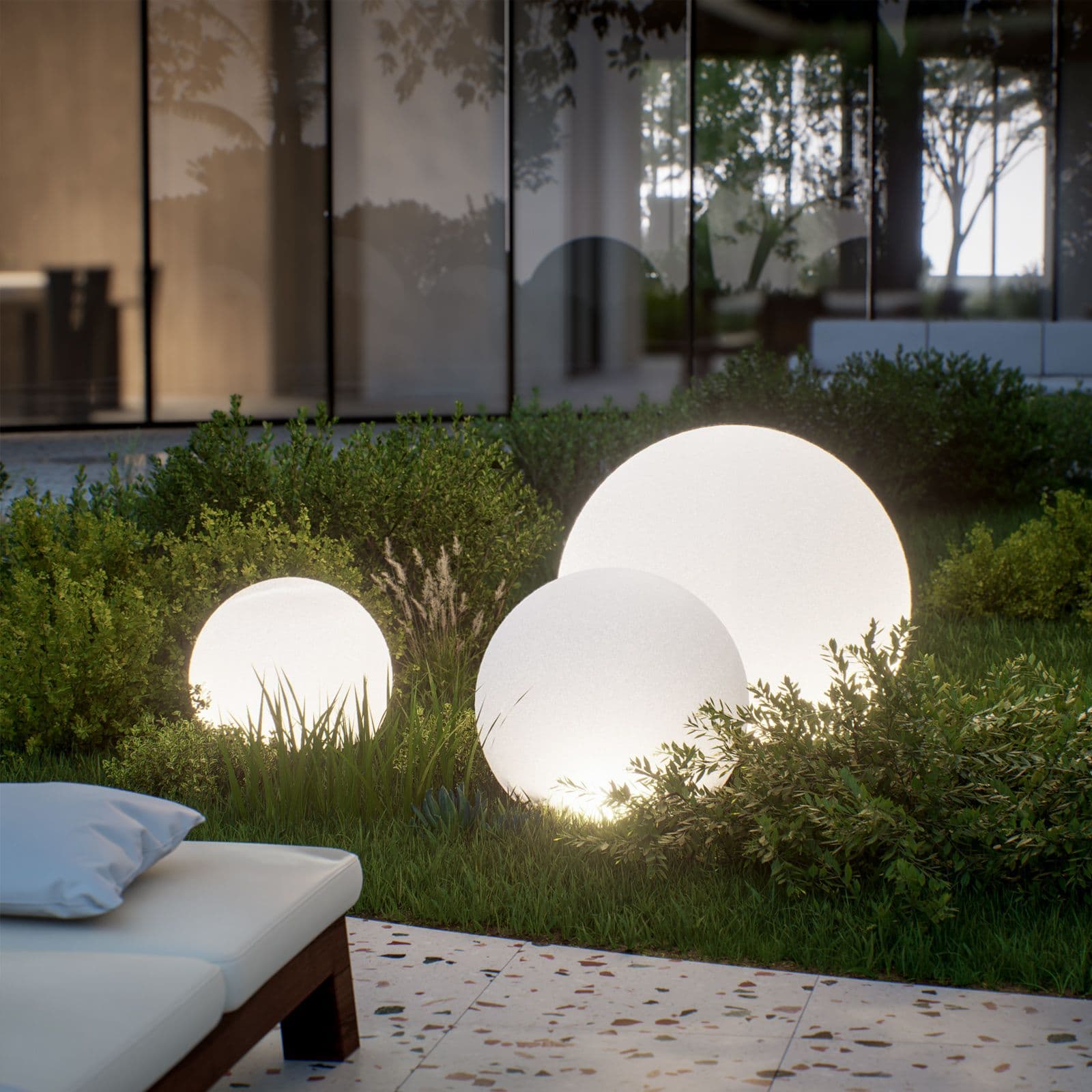 Lampada sferica 55 cm in polietilene neutro con kit luce