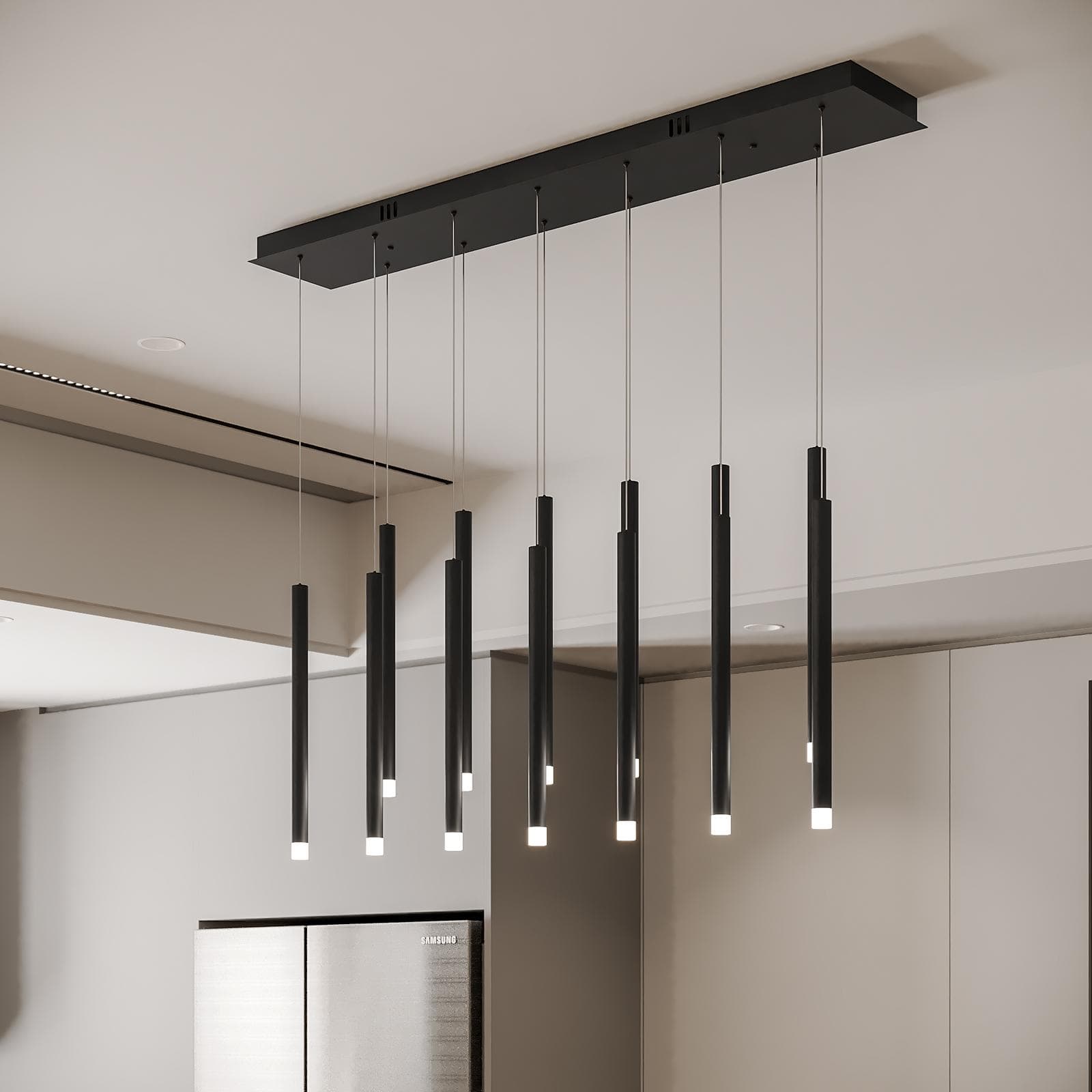Lampada sospesa 108x200h cm multipla in metallo nero opaco - Aretha