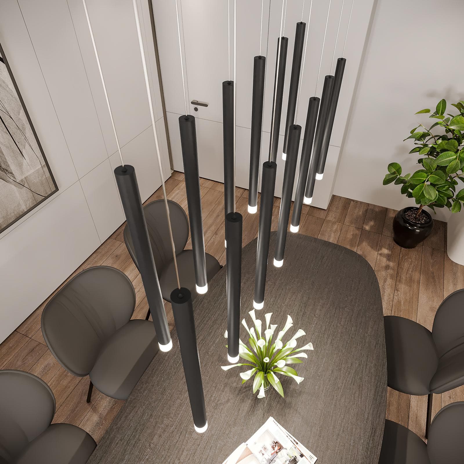 Lampada sospesa 108x200h cm multipla in metallo nero opaco - Aretha
