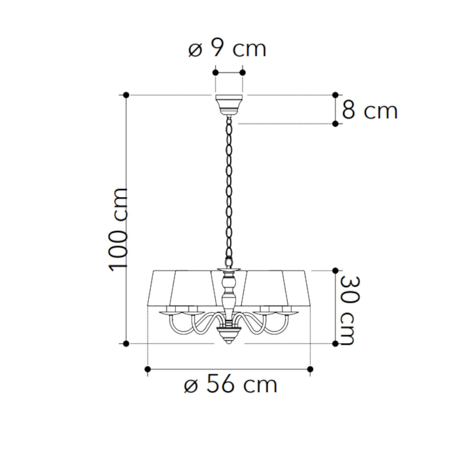 Lampada sospesa 56 cm a 5 luci in metallo bianco e paralume grigio