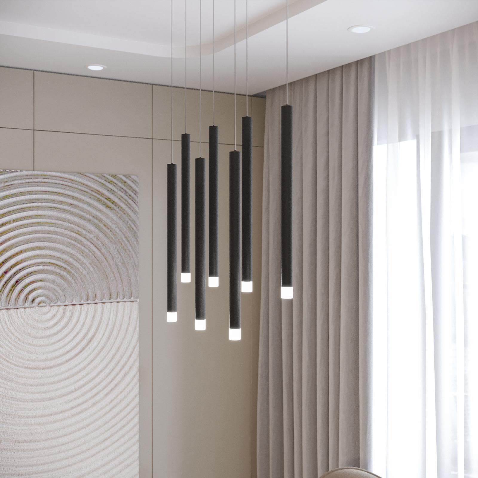 Lampada sospesa 57x200h cm multipla in metallo nero opaco - Aretha
