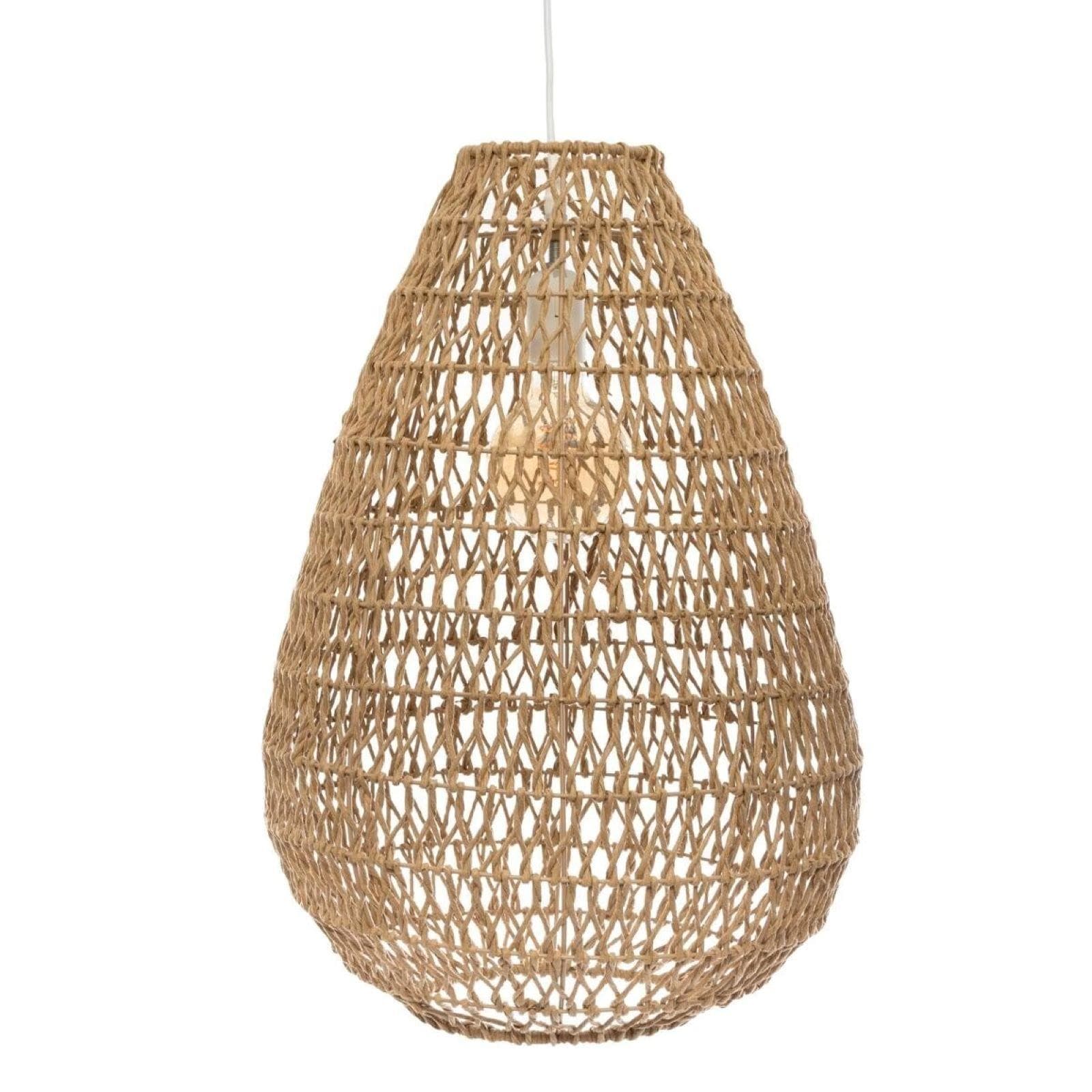 Lampada sospesa a goccia 38 cm intrecciata in corda beige - Enrika