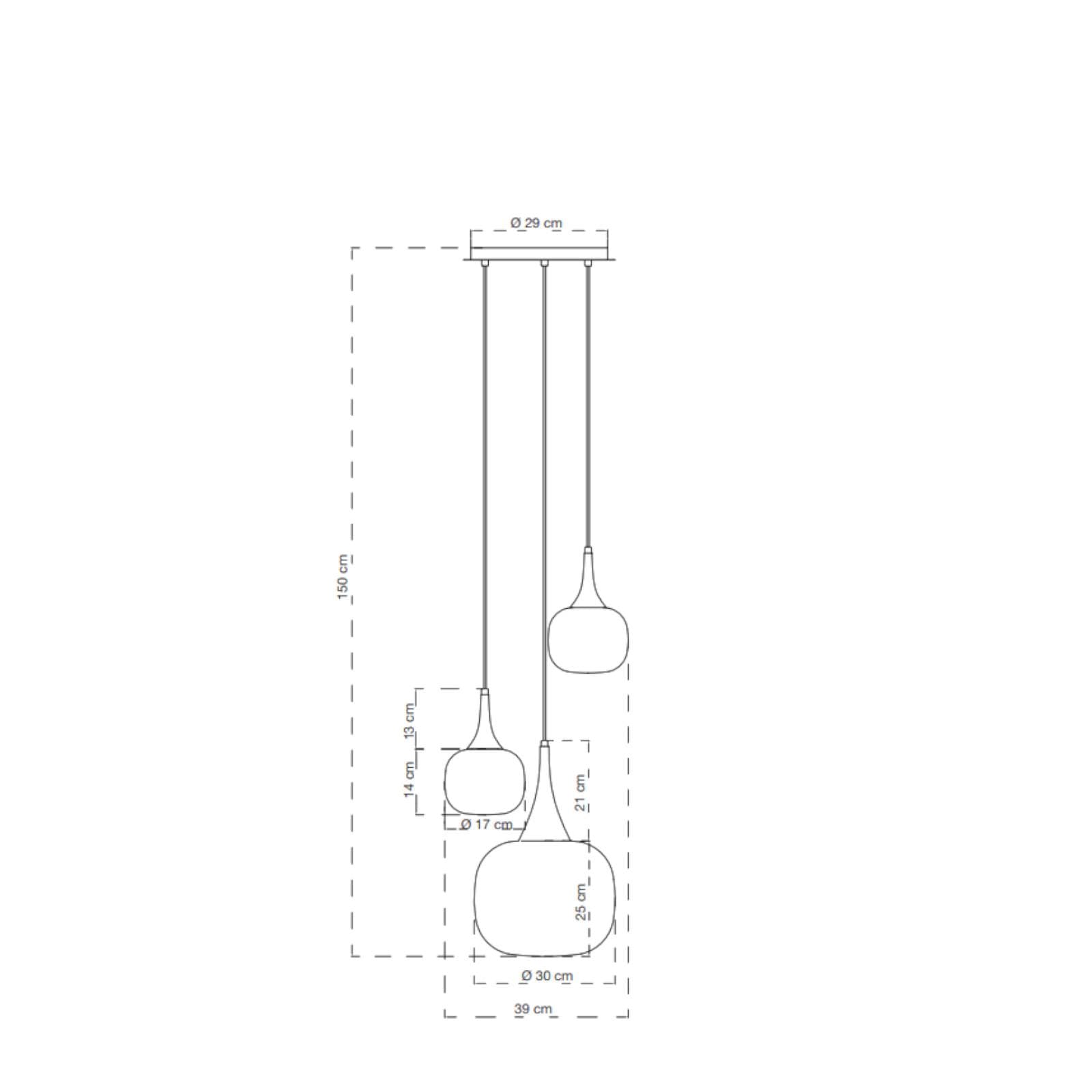 Lampada sospesa multipla 150x39 cm in metallo con diffusore in vetro opale bianco