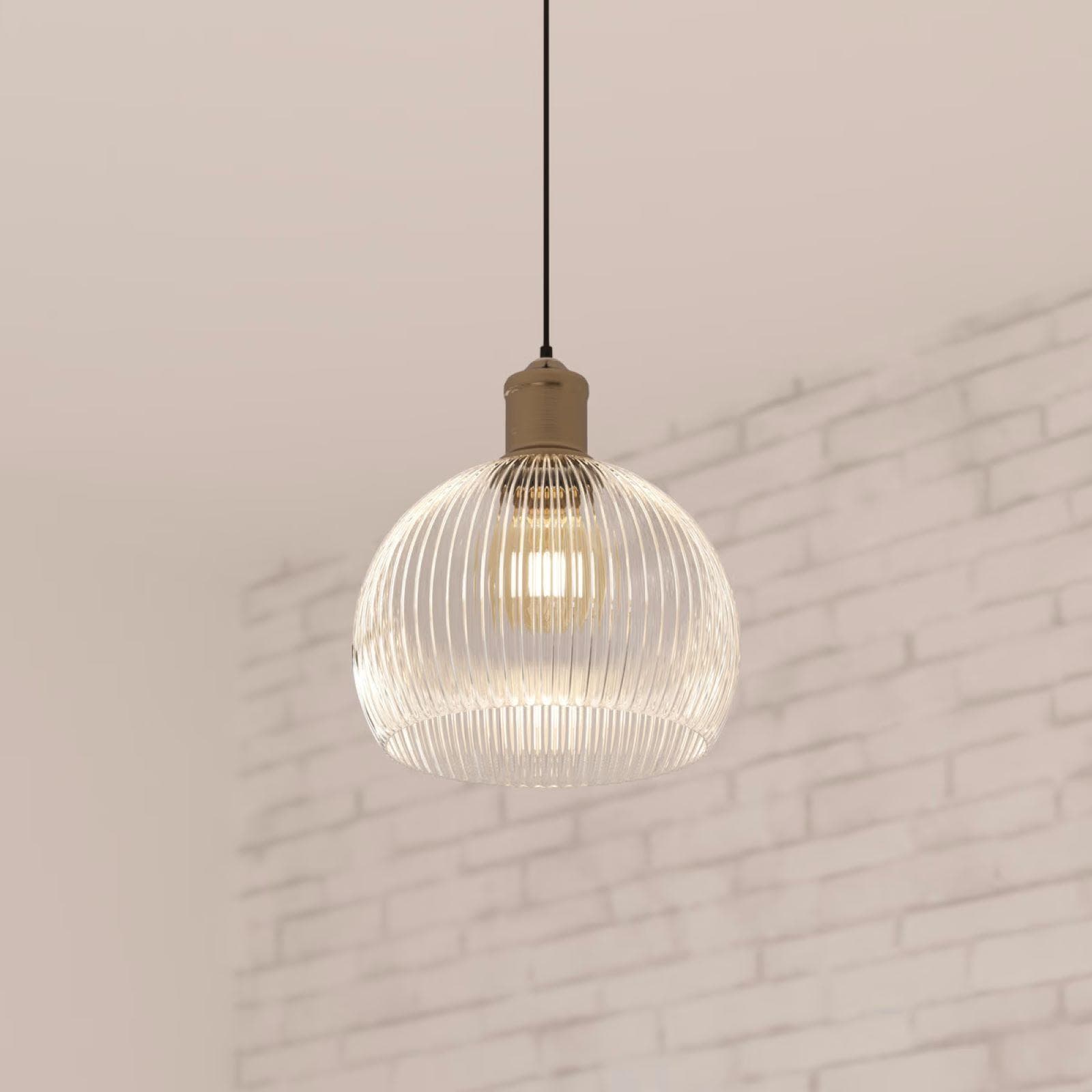 Lampada sospesa rotonda 20 cm in vetro trasparente rigato - Amilia