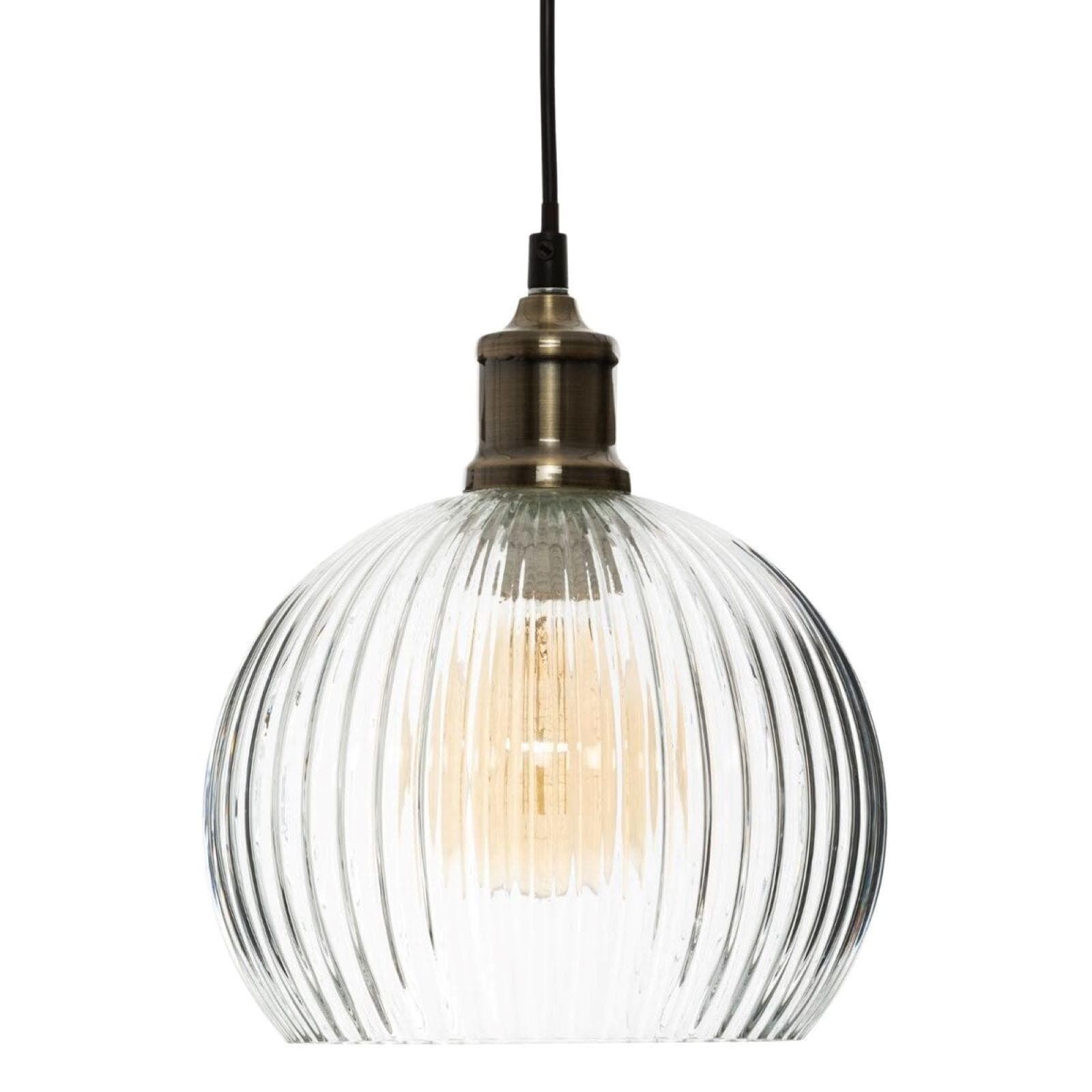 Lampada sospesa rotonda 20 cm in vetro trasparente rigato - Amilia