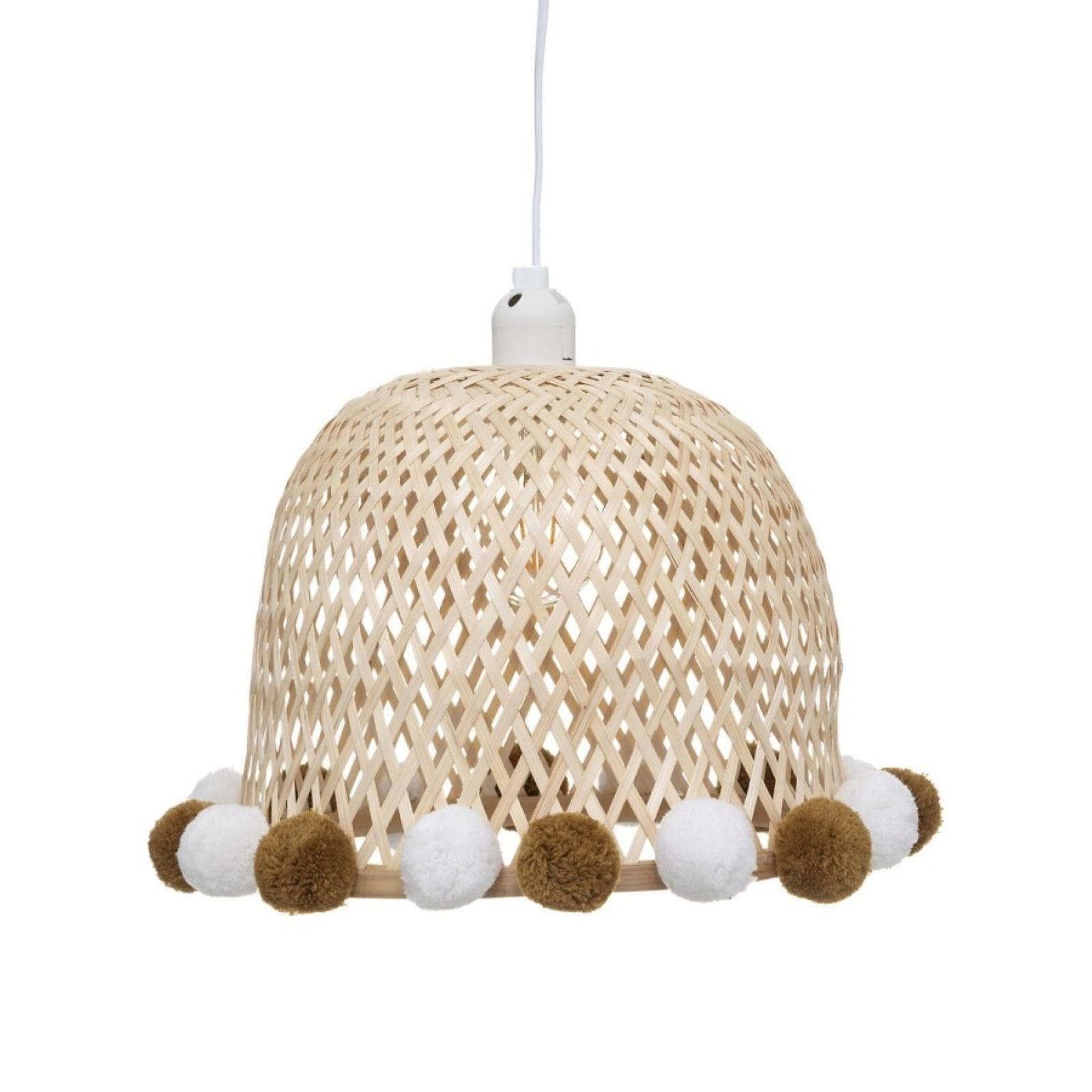 Lampada sospesa rotonda 28 cm in bambù con pompon - Kids