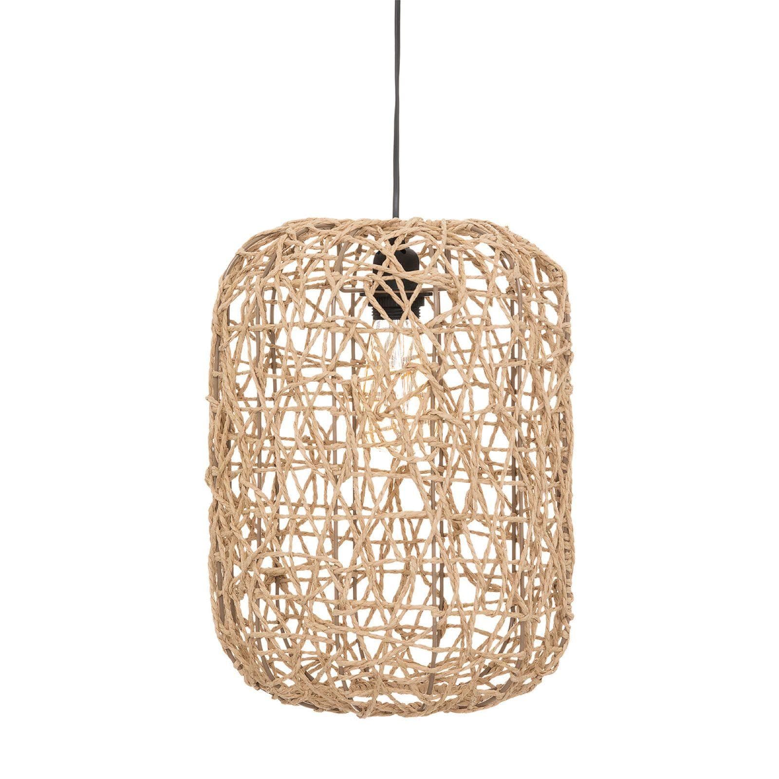 Lampada sospesa rotonda 28 cm intrecciata in corda beige