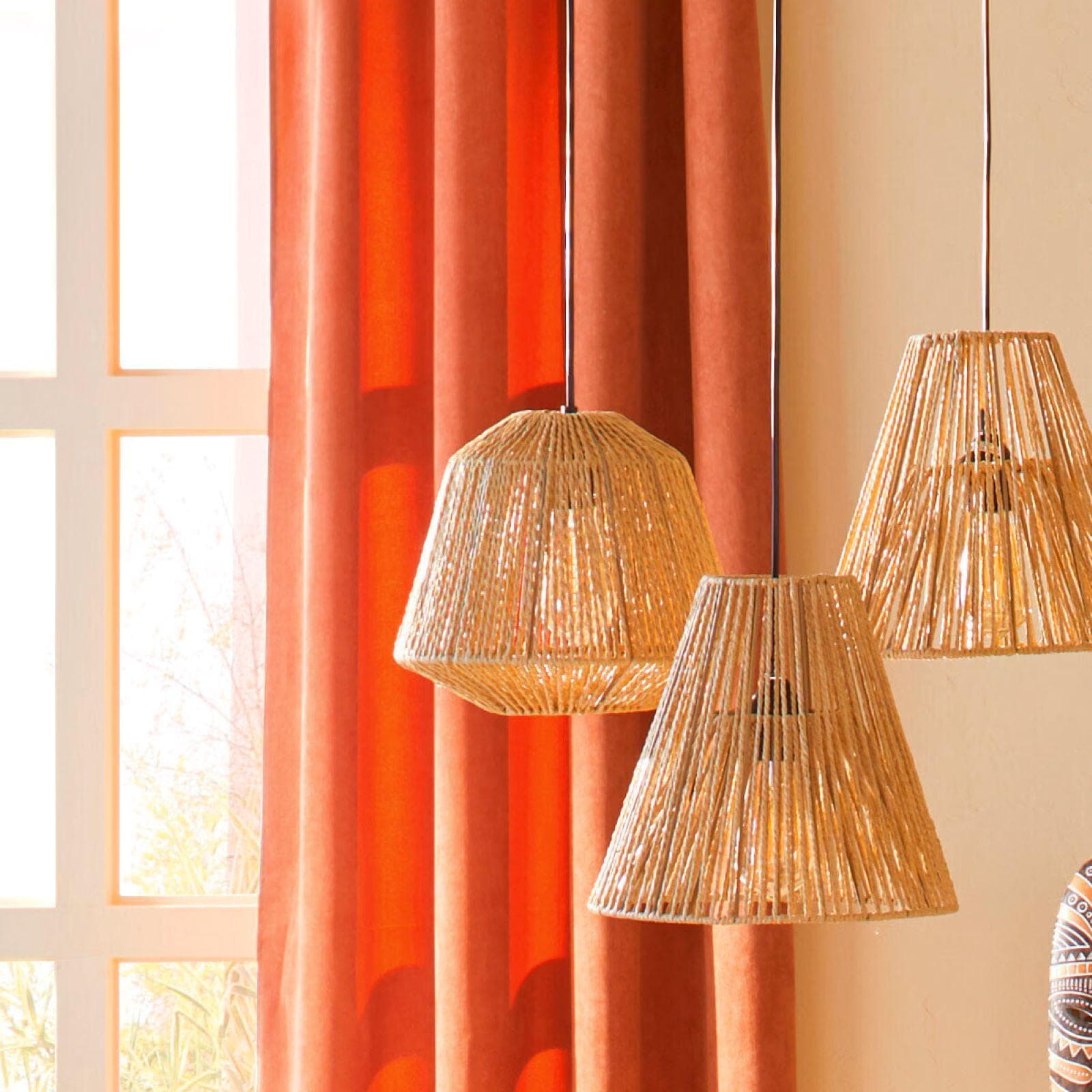Lampada sospesa rotonda 29 cm in corda intrecciata - Margot