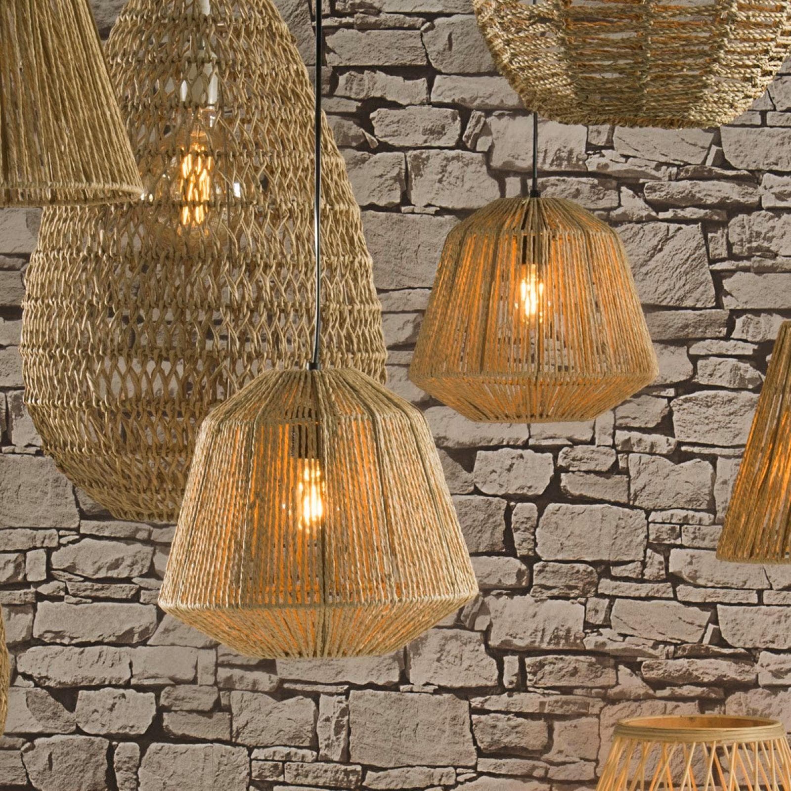 Lampada sospesa rotonda 29 cm in corda intrecciata - Margot