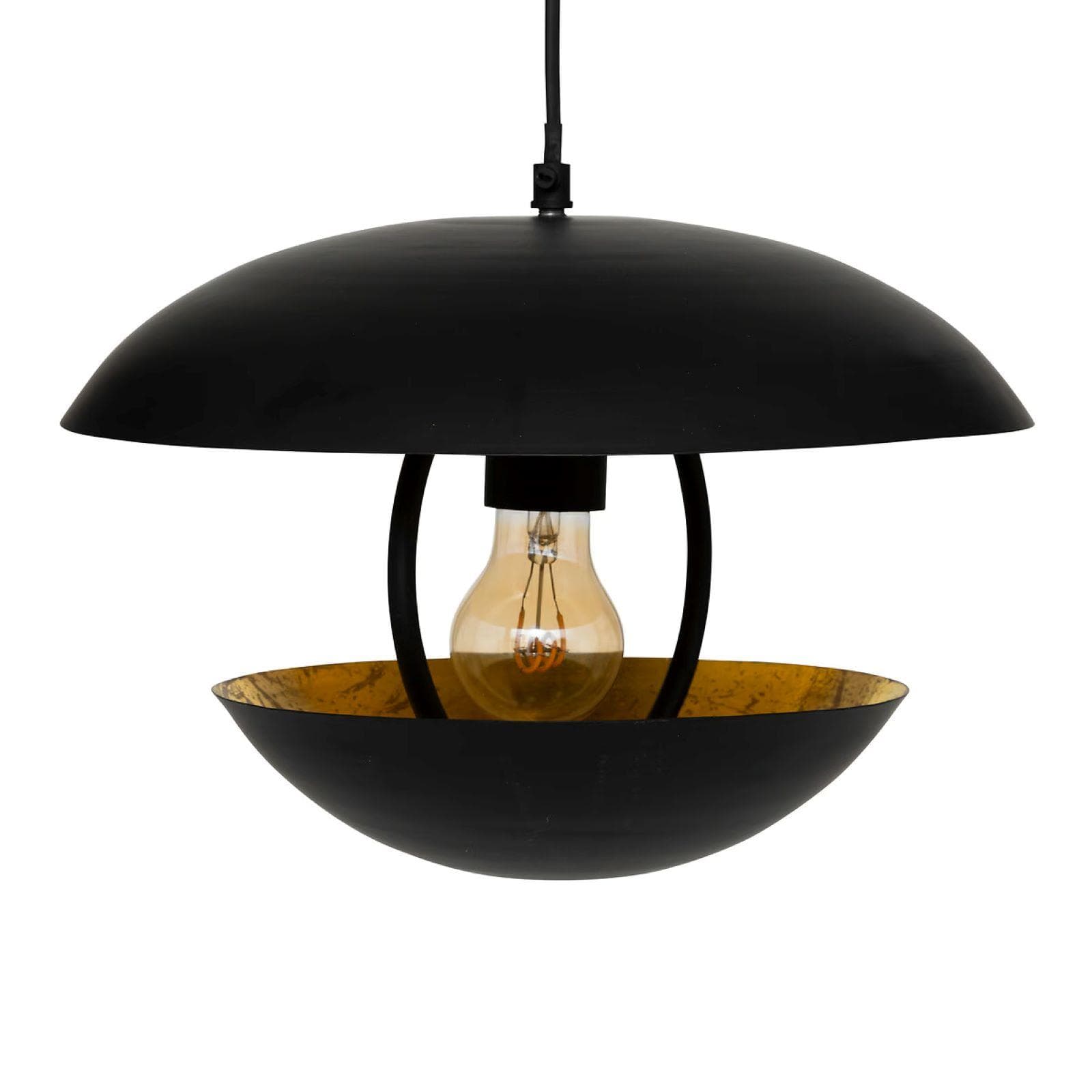 Lampada sospesa rotonda 33 cm in metallo nero e oro