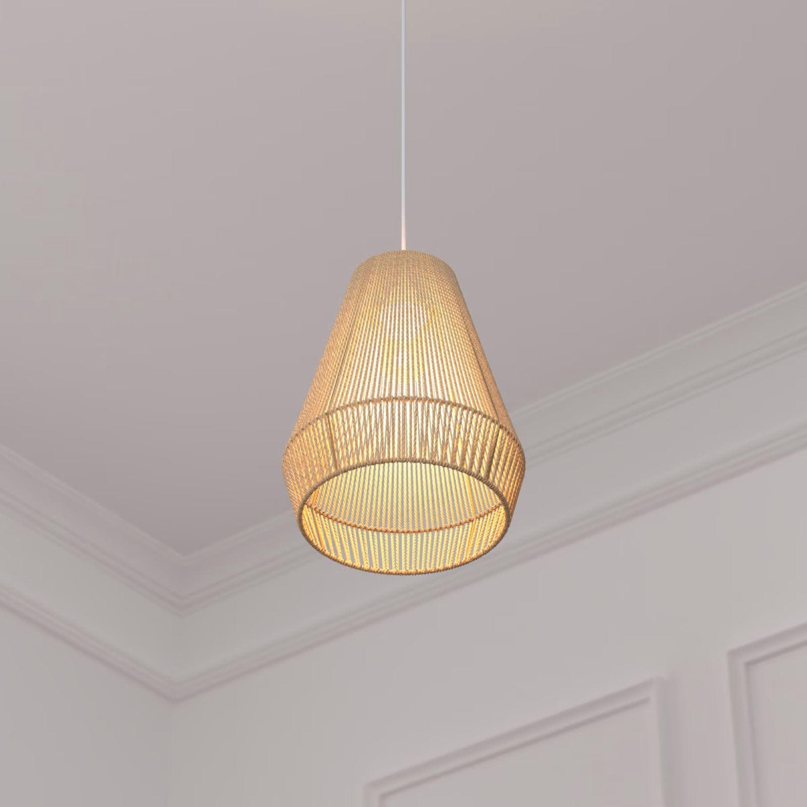 Lampada sospesa rotonda 34 cm in corda intrecciata