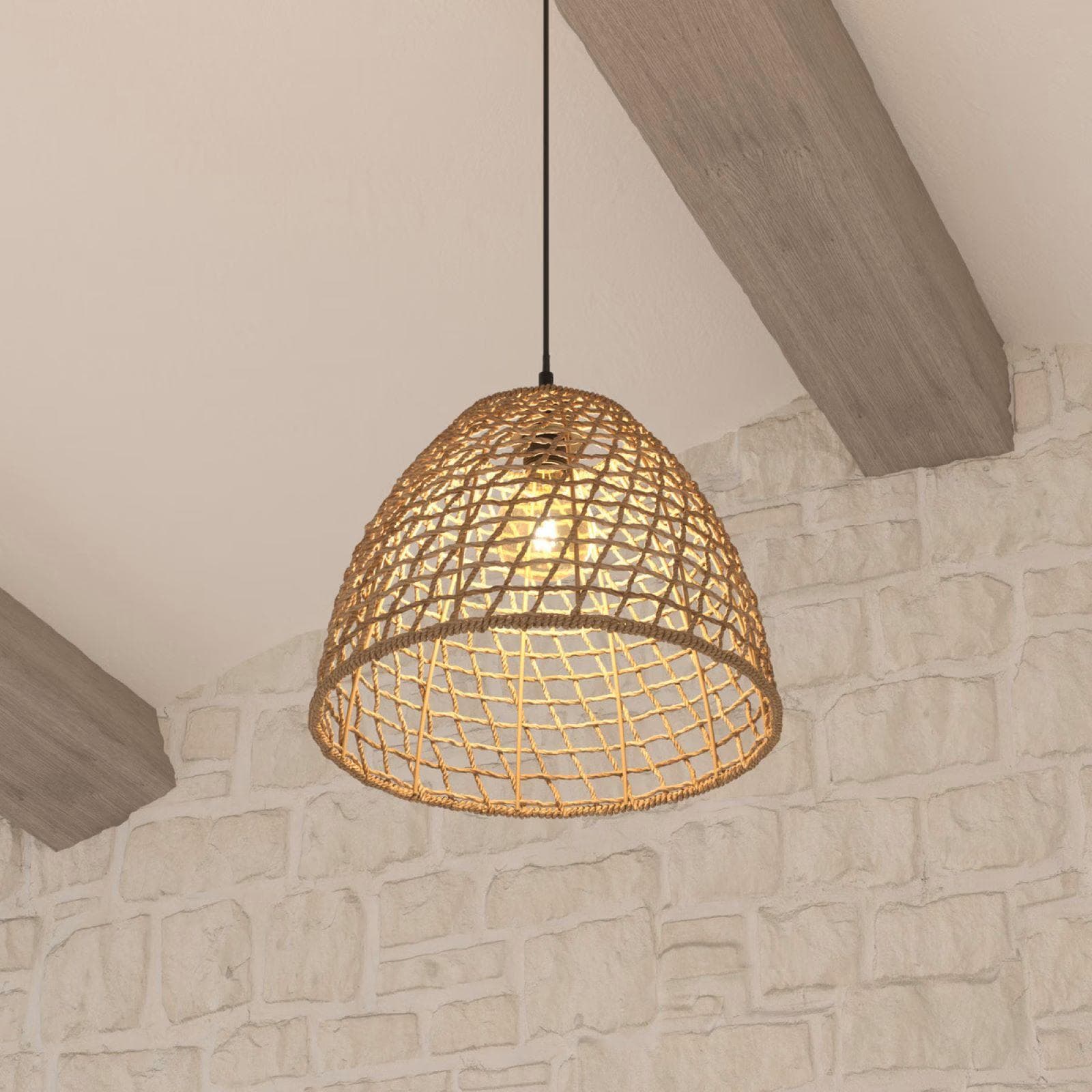 Lampada sospesa rotonda 35 cm in rattan naturale
