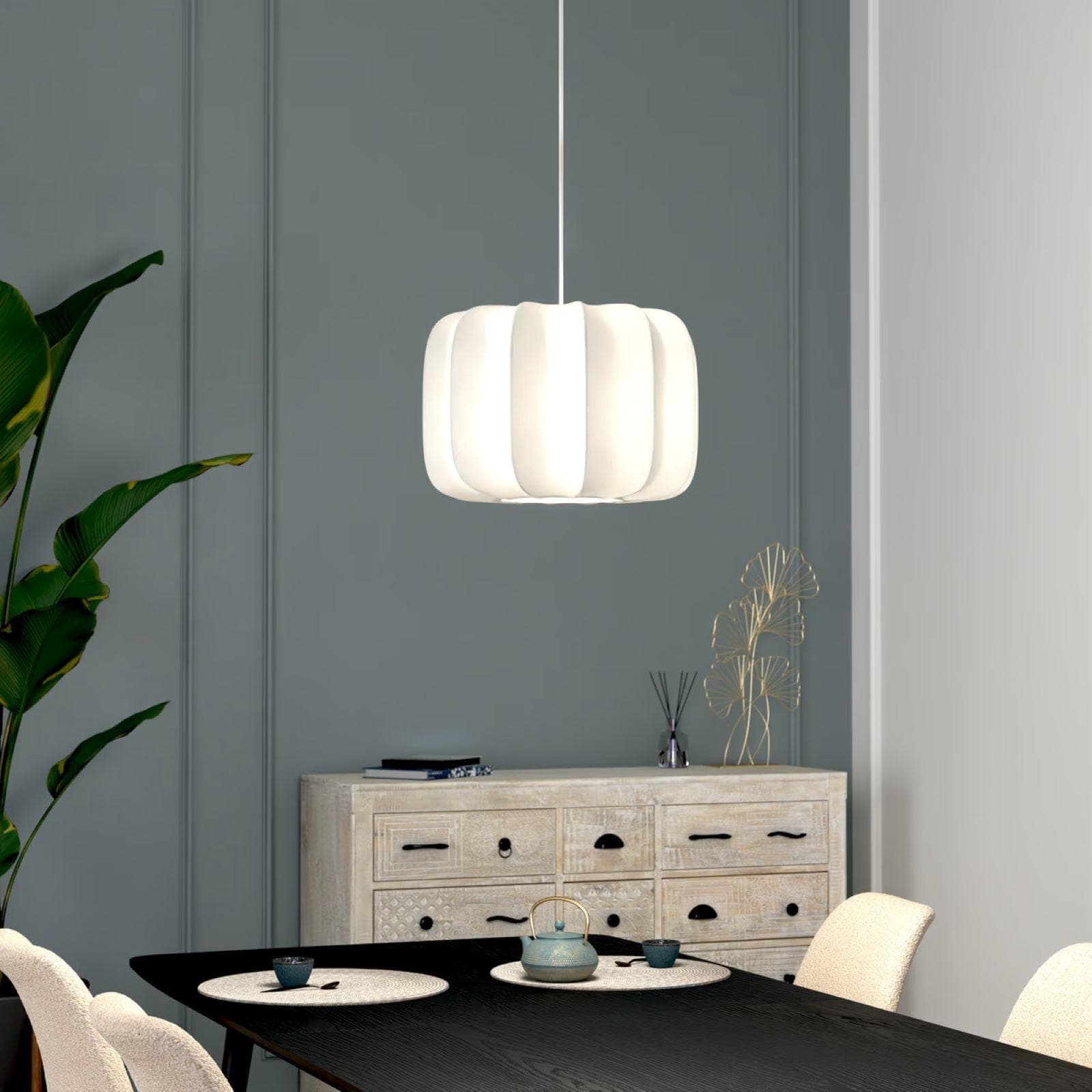 Lampada sospesa rotonda 37 cm in cotone bianco - Mononoke