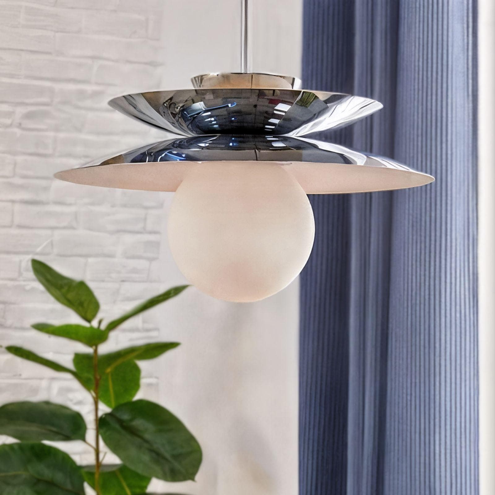 Lampada sospesa rotonda 38 cm in acciaio cromo e vetro