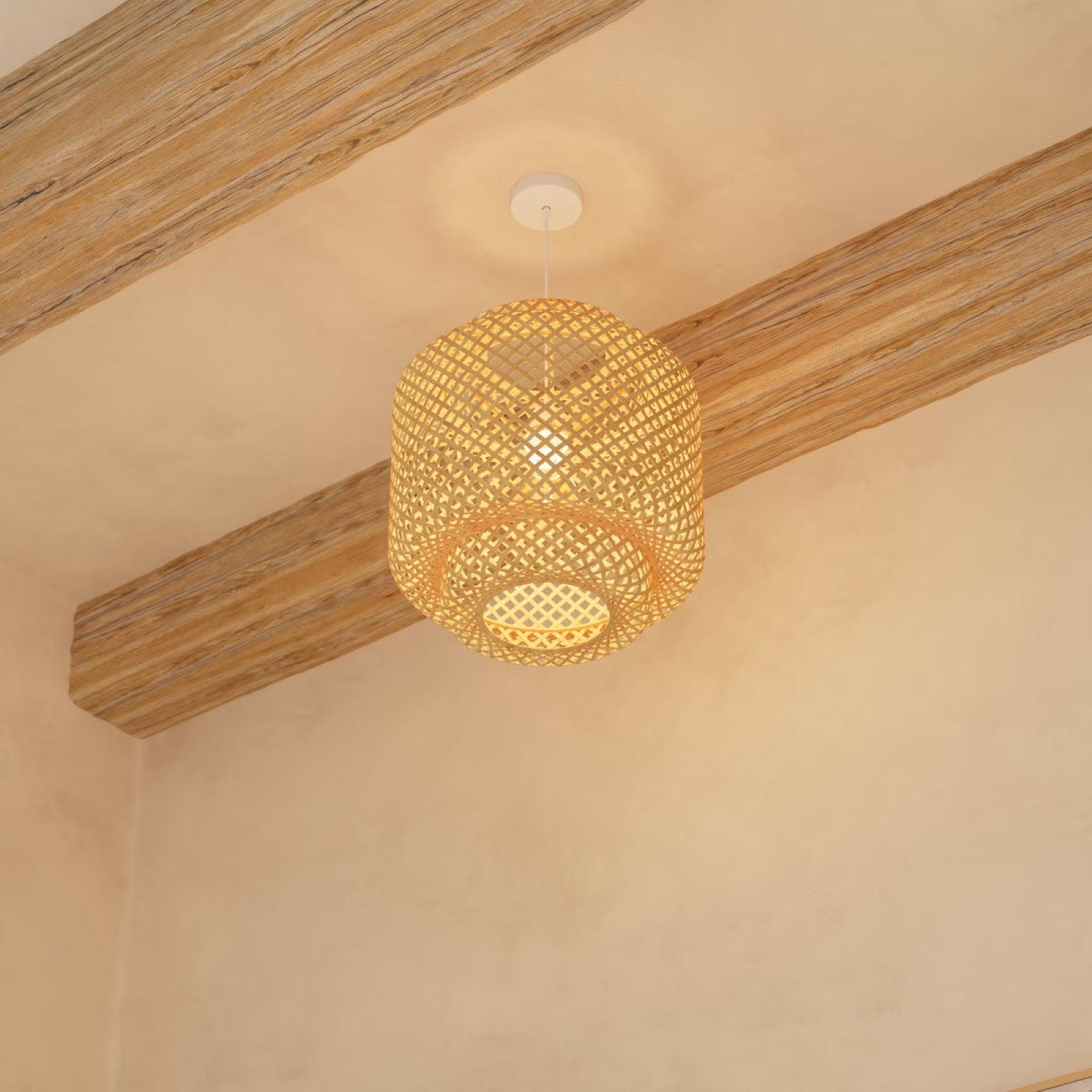 Lampada sospesa rotonda 40 cm in legno di bambù naturale