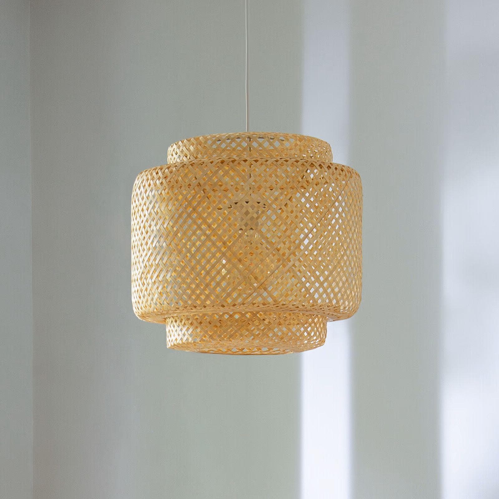 Lampada sospesa rotonda 40 cm in legno di bambù naturale