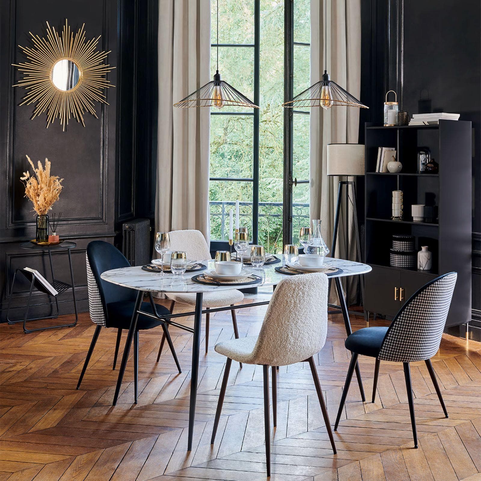 Lampada sospesa rotonda 45 cm in metallo nero e oro