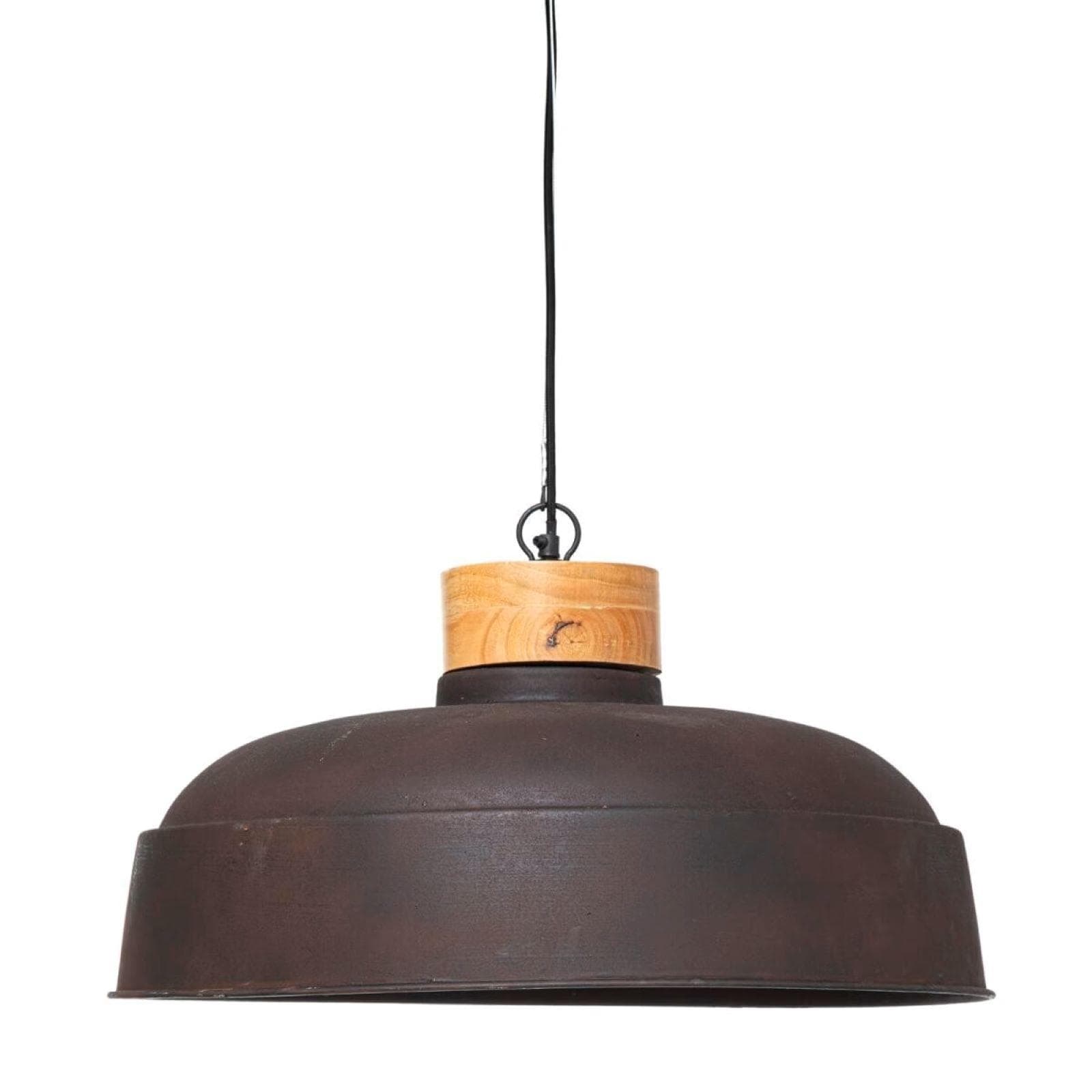 Lampada sospesa rotonda 57 cm in metallo nero e legno di mango